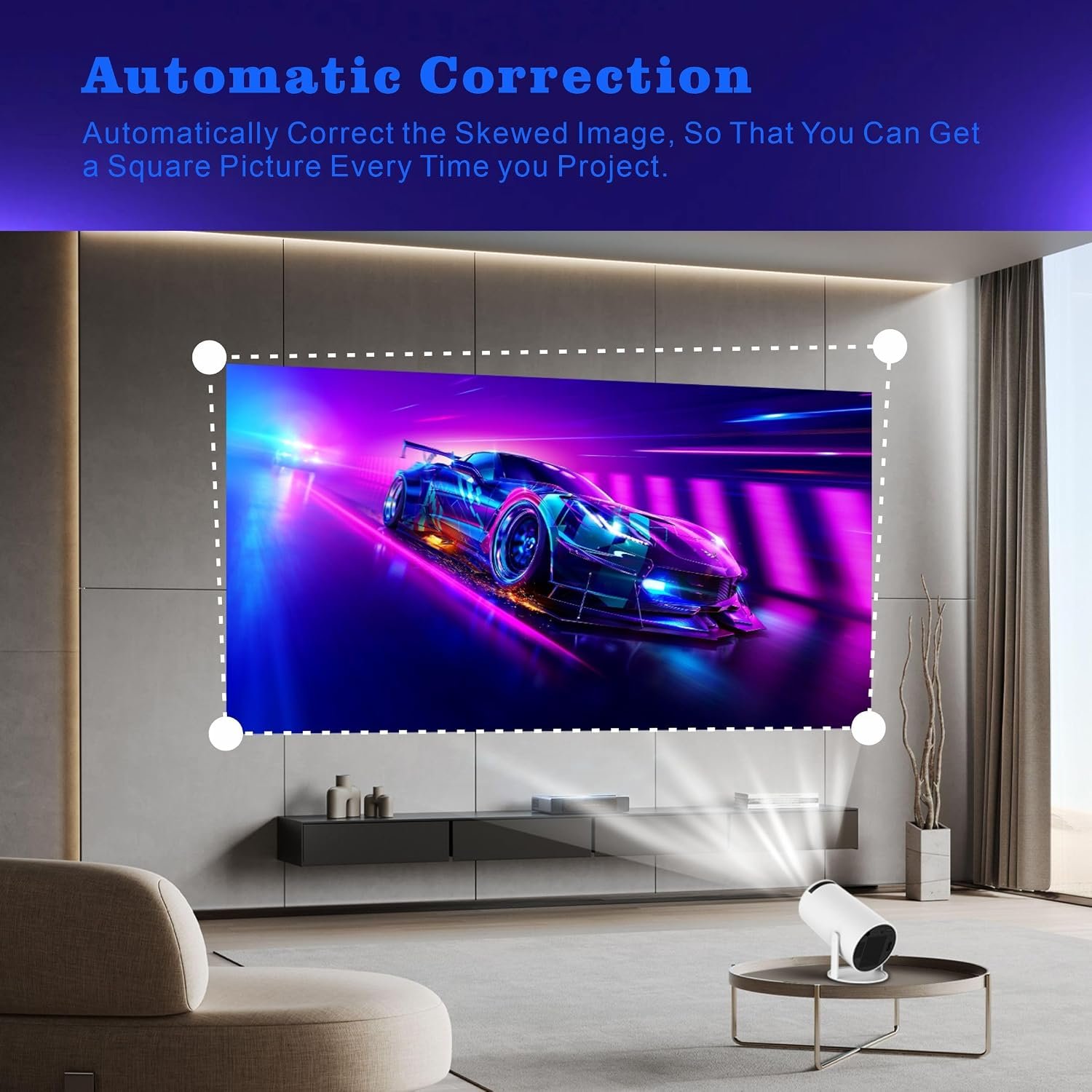 جهاز عرض صغير محمول HY300، 4K/200 ANSI مع واي فاي 2.4/5G وبلوتوث تصحيح الانحراف التلقائي، شاشة 40-130 انش، انقلاب 180 درجة، اندرويد 11.0، تصميم دائري (ابيض)، استاراما، 1280 x 720 - صورة 6