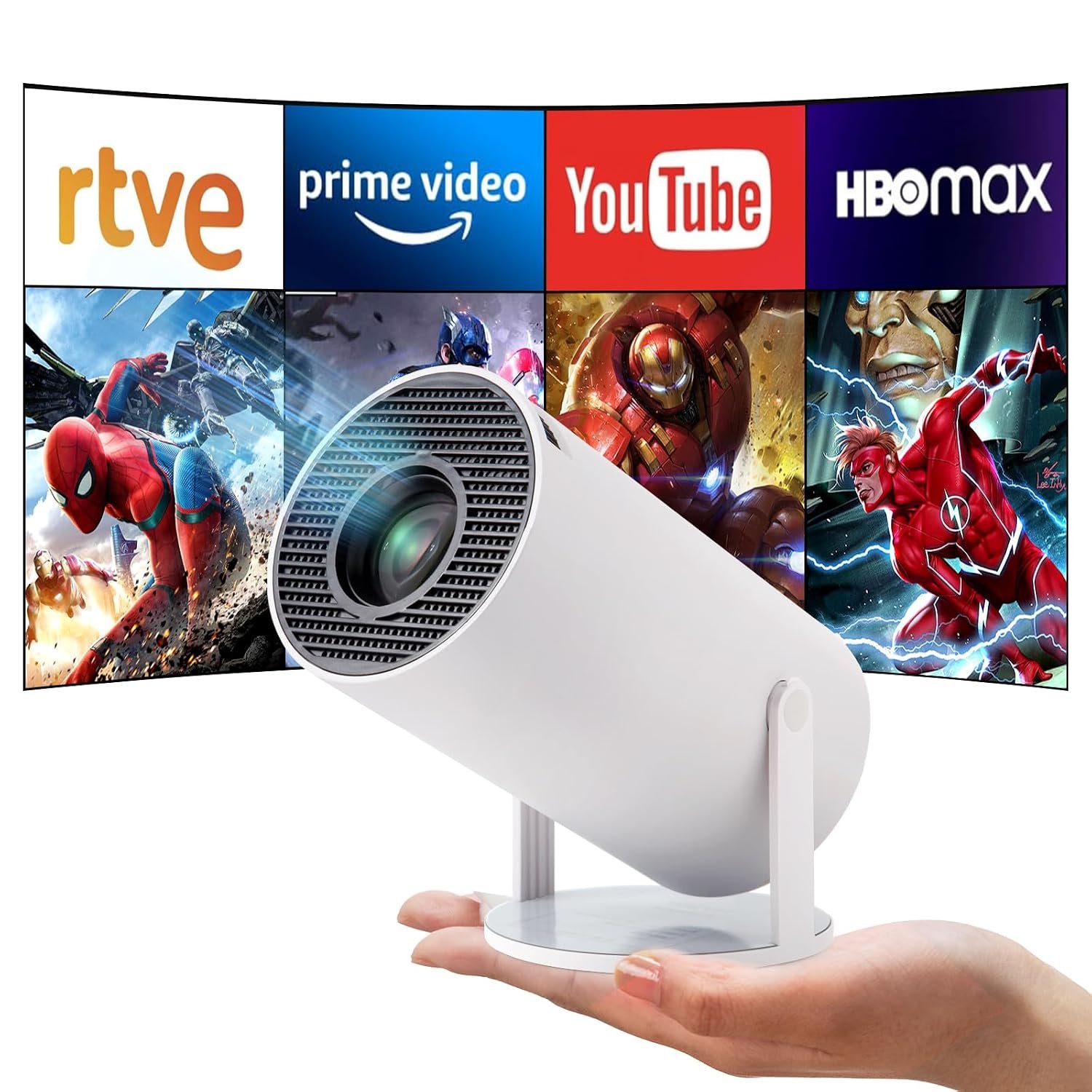 جهاز عرض صغير محمول HY300، 4K/200 ANSI مع واي فاي 2.4/5G وبلوتوث تصحيح الانحراف التلقائي، شاشة 40-130 انش، انقلاب 180 درجة، اندرويد 11.0، تصميم دائري (ابيض)، استاراما، 1280 x 720 - صورة 8