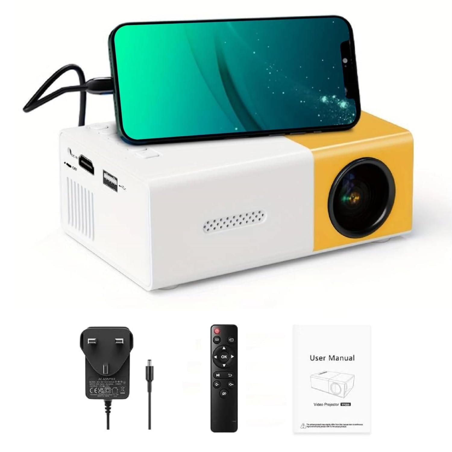 جهاز بروجيكتور صغير محمول ذكي YG-300 جهاز عرض مسرح منزلي يدعم دقة 4K و720P مع منفذ USB وجهاز تحكم، متوافق مع الموبايل واللاب توب وتي في ستيك - صورة 5