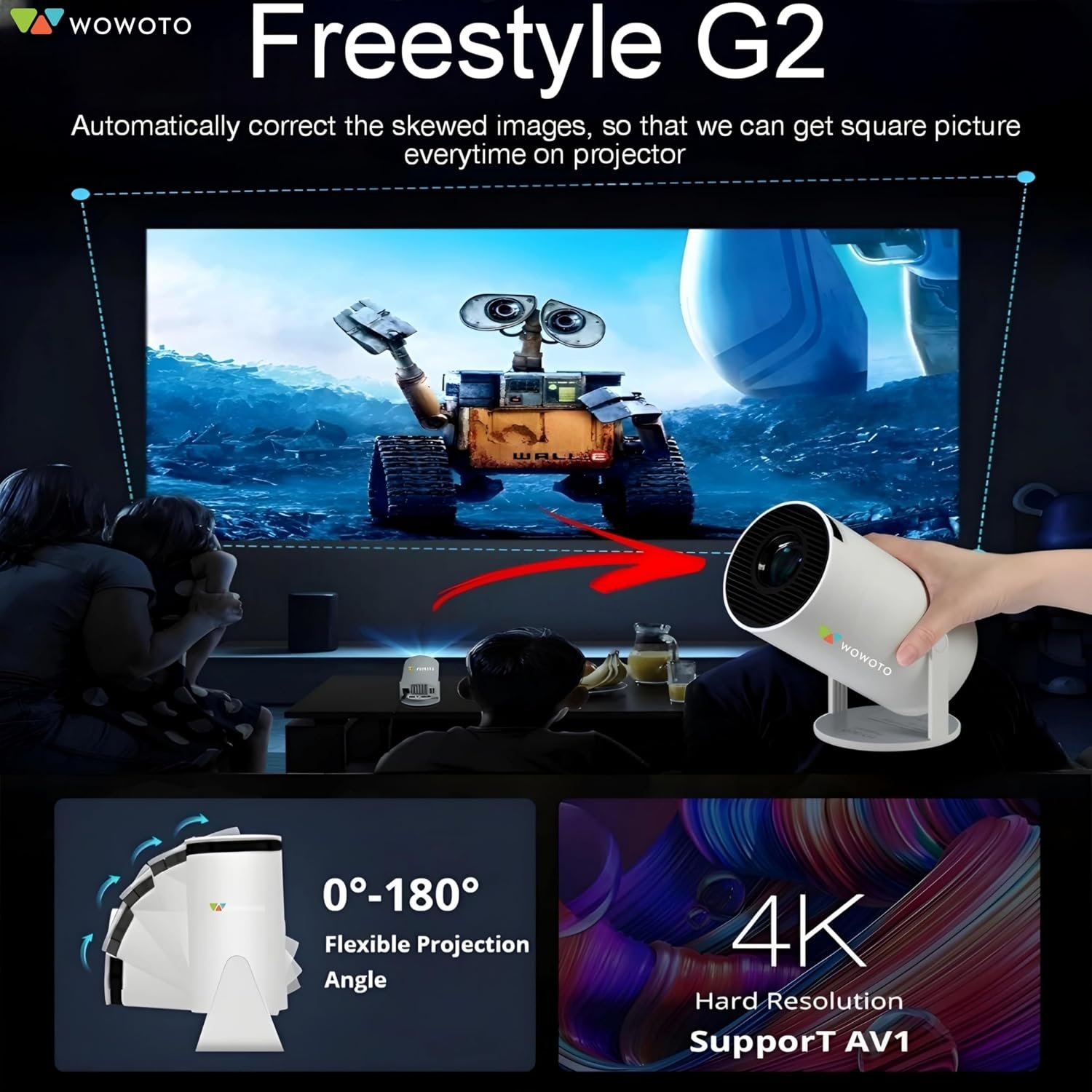 جهاز عرض فري ستايل جي 2 بتقنية الواي فاي وبدقة HD 1080 و4K يدعم شاشة 130 انش | 4500 لومن (150 ANSI) | اندرويد 11، بلوتوث، ونسخ الشاشة، تكبير رقمي، ايه في، HDMI، USB، مخرج صوت... - صورة 2
