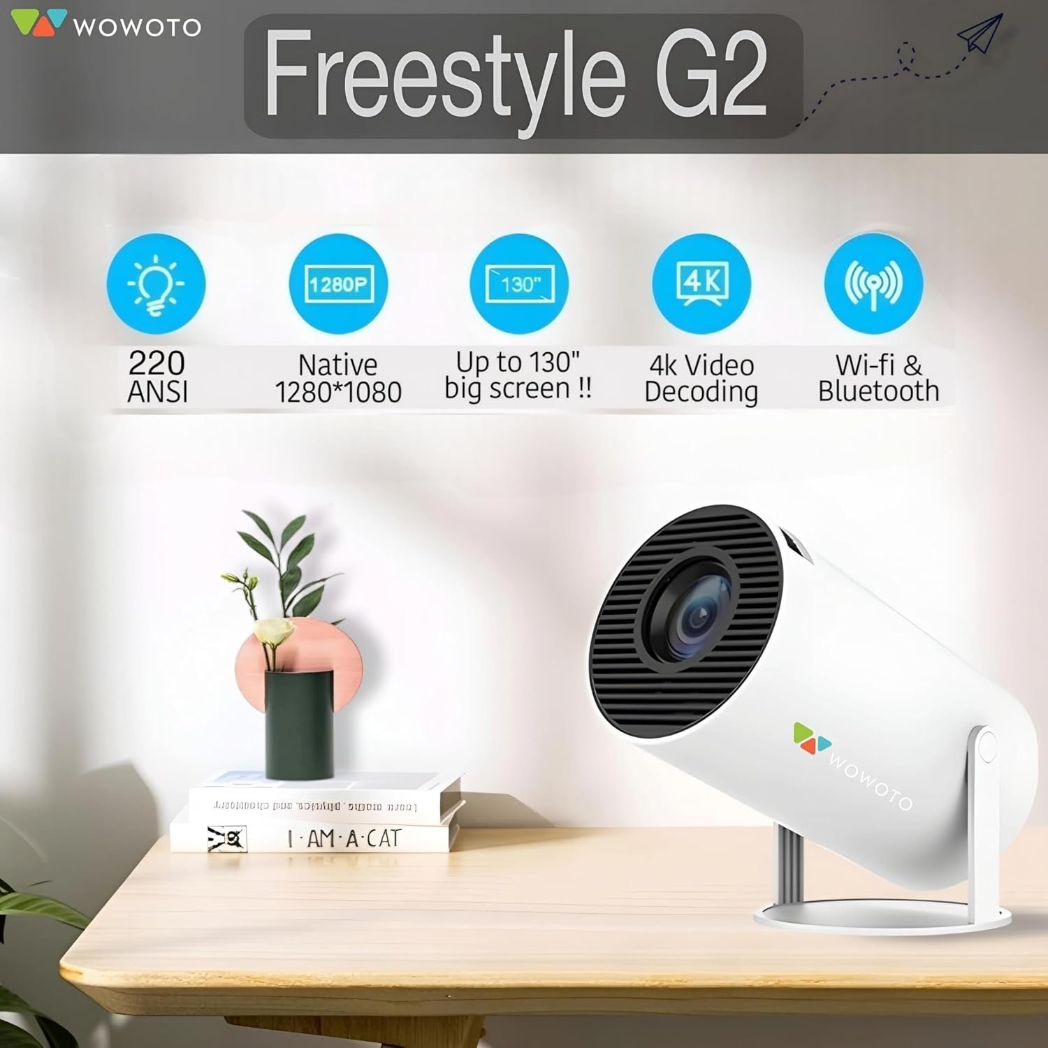 جهاز عرض فري ستايل جي 2 بتقنية الواي فاي وبدقة HD 1080 و4K يدعم شاشة 130 انش | 4500 لومن (150 ANSI) | اندرويد 11، بلوتوث، ونسخ الشاشة، تكبير رقمي، ايه في، HDMI، USB، مخرج صوت... - صورة 3