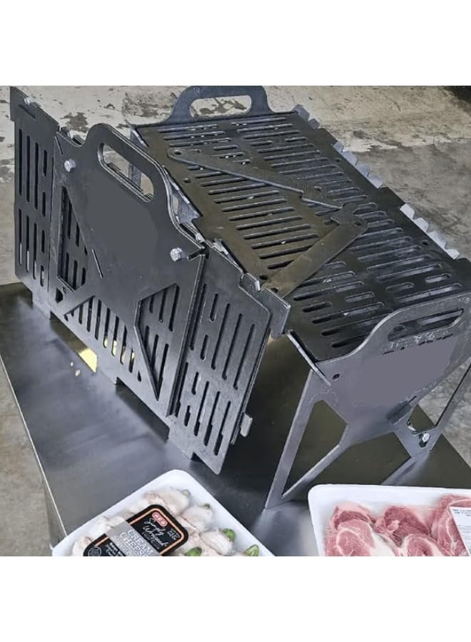 A foldable grill for easy storage and flexible transport for adventurers. Made of thick, durable, rust-resistant metal in black for years of longevity. Dimensions: 35cm x 50cm x... - صورة 2