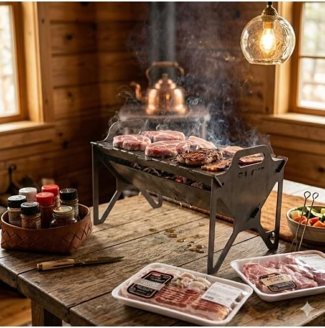 A foldable grill for easy storage and flexible transport for adventurers. Made of thick, durable, rust-resistant metal in black for years of longevity. Dimensions: 35cm x 50cm x... - صورة 4