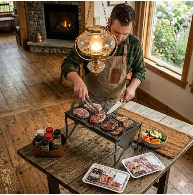 A foldable grill for easy storage and flexible transport for adventurers. Made of thick, durable, rust-resistant metal in black for years of longevity. Dimensions: 35cm x 50cm x... - صورة 5