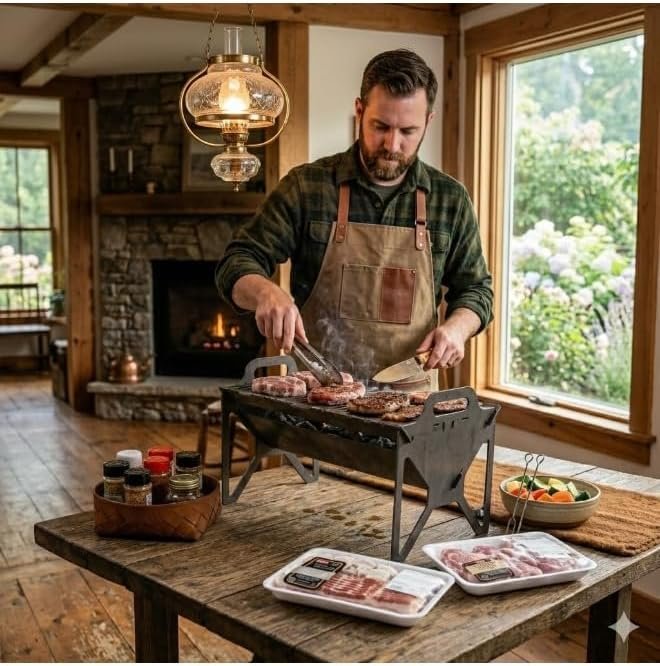 A foldable grill for easy storage and flexible transport for adventurers. Made of thick, durable, rust-resistant metal in black for years of longevity. Dimensions: 35cm x 50cm x... - صورة 7