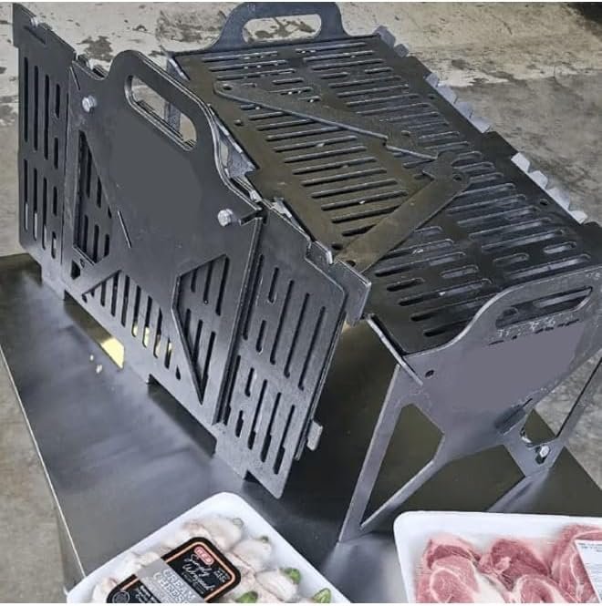 A foldable grill for easy storage and flexible transport for adventurers. Made of thick, durable, rust-resistant metal in black for years of longevity. Dimensions: 35cm x 50cm x... - صورة 6
