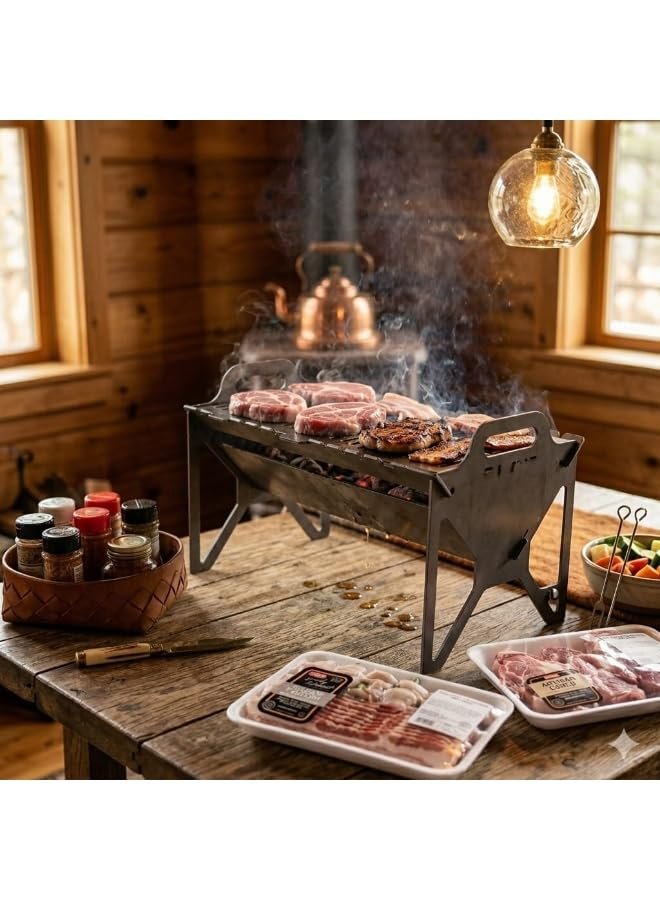 A foldable grill for easy storage and flexible transport for adventurers. Made of thick, durable, rust-resistant metal in black for years of longevity. Dimensions: 35cm x 50cm x... - صورة 8
