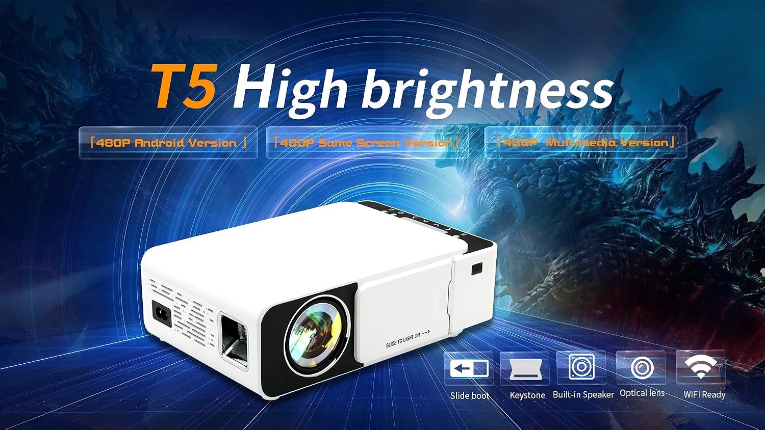 جهاز عرض LED تي 6 × واي فاي بدقة 1080 بكسل FHD مع يوتيوب مدمج من زينك - يدعم وhdmi وvga وav وusb وميراكاست صغير محمول (3200 لومن) - صورة 3