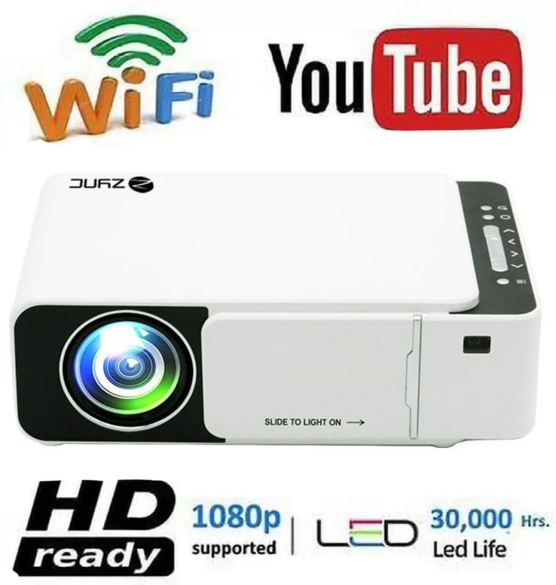 جهاز عرض LED تي 6 × واي فاي بدقة 1080 بكسل FHD مع يوتيوب مدمج من زينك - يدعم وhdmi وvga وav وusb وميراكاست صغير محمول (3200 لومن) - صورة 10