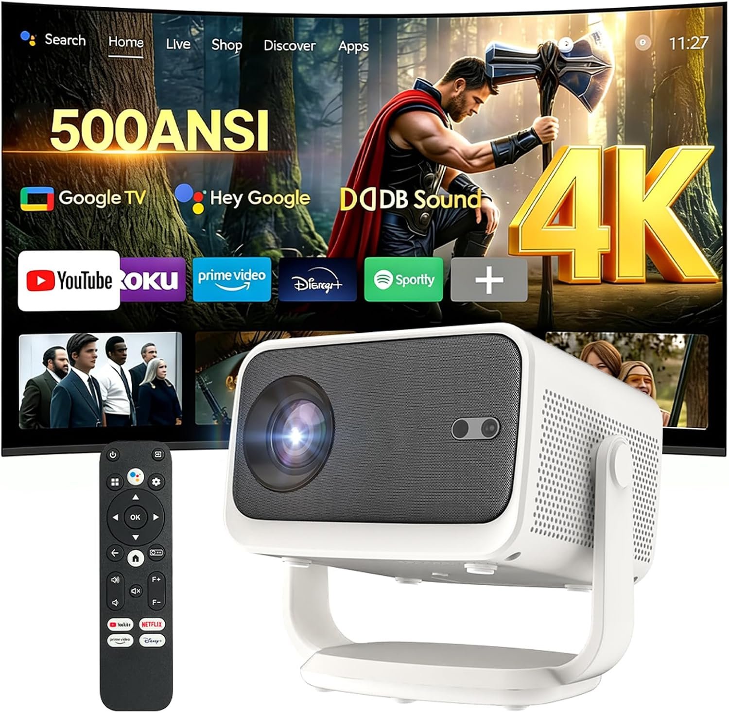 ICANZUO P20-GTV 1080p Full HD Smart LED Projector with WiFi 6 and Bluetooth 500 ISO Lumen Home Cenema Auto Focus Outdoor Movie Projector Built-in DB Speaker, Goolge TV OS Global... - صورة 2