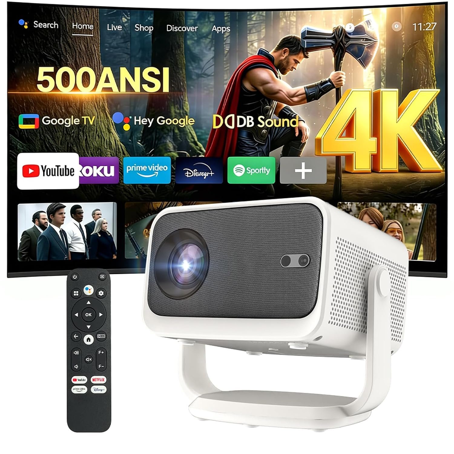 ICANZUO P20-GTV 1080p Full HD Smart LED Projector with WiFi 6 and Bluetooth 500 ISO Lumen Home Cenema Auto Focus Outdoor Movie Projector Built-in DB Speaker, Goolge TV OS Global... - صورة 4