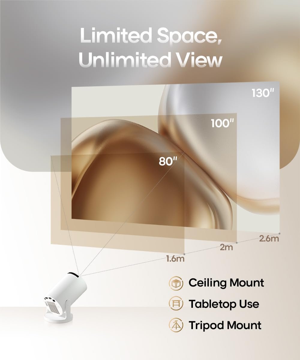 جهاز عرض واي فاي صغير محمول 5G يدعم دقة 4K و1080P، 8000 لومن، جهاز دوار اندرويد 11 مع تصحيح الانحراف - صورة 5