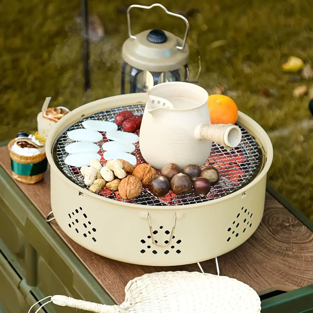 Portable BBQ Grill, with Stainless Steel Grilling Rack, Inner Charcoal Bowl and Tong, for Camping and Outdoor Use 30cm - صورة 2