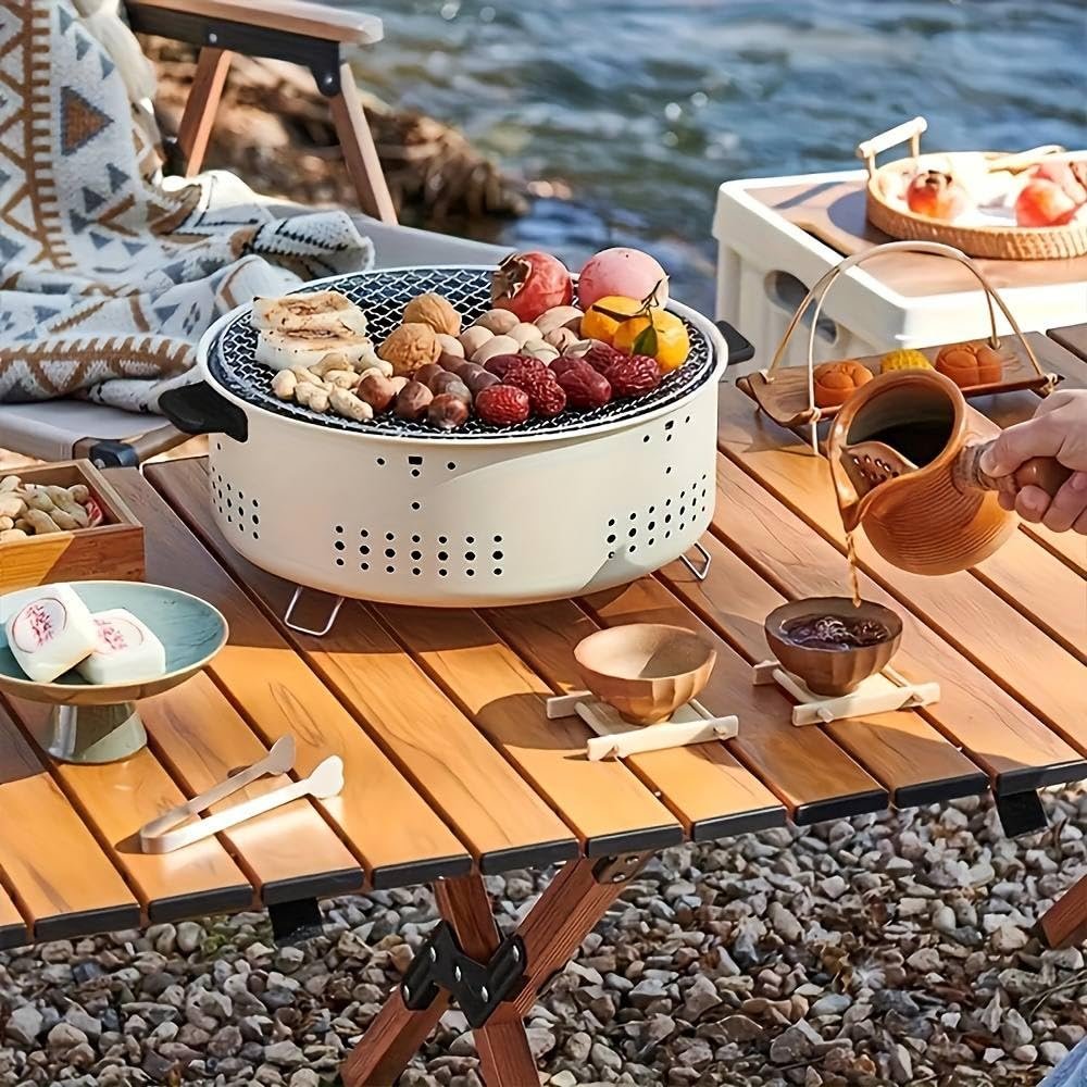 Portable BBQ Grill, with Stainless Steel Grilling Rack, Inner Charcoal Bowl and Tong, for Camping and Outdoor Use 30cm - صورة 4