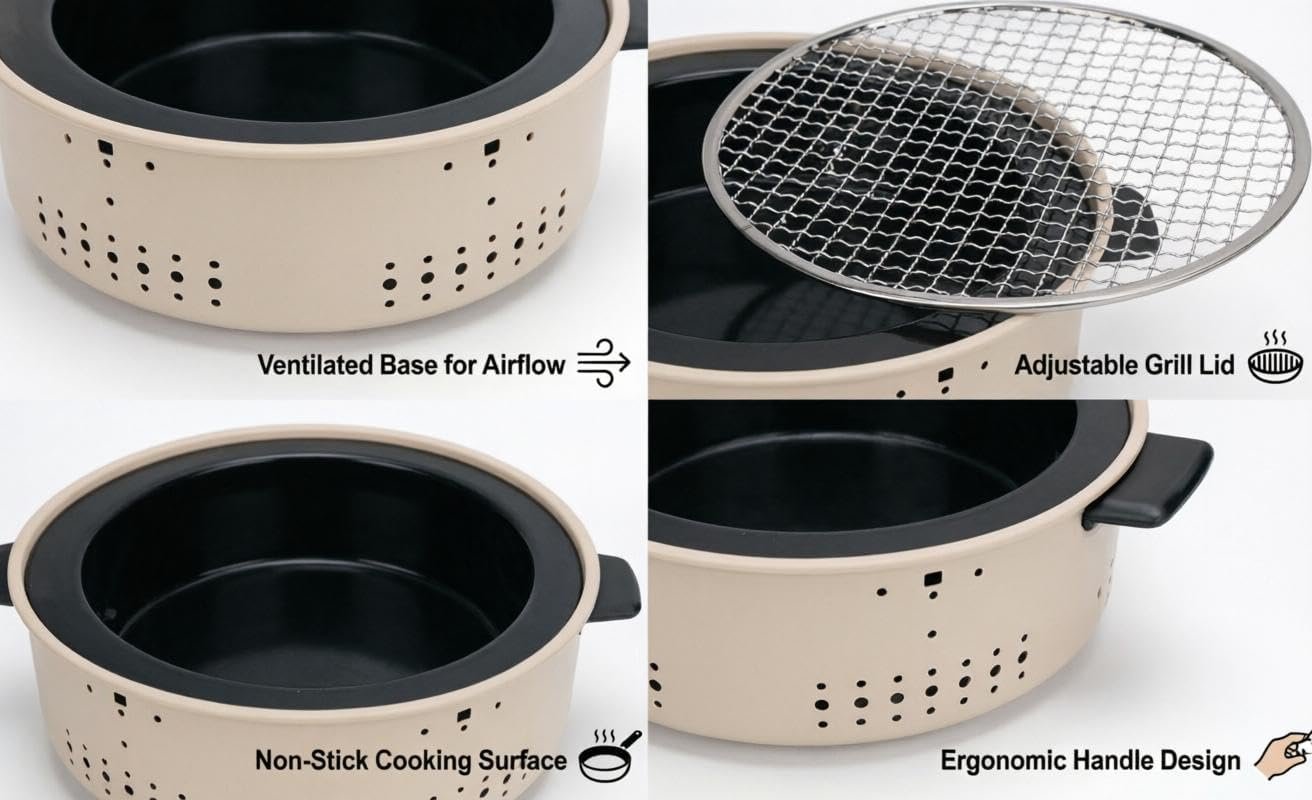 Efficient Outdoor Grill - Portable charcoal BBQ with dense mesh for smoke-free healthy meals, lightweight multi-purpose design ideal for camping trips and outdoor picnics with... - صورة 2