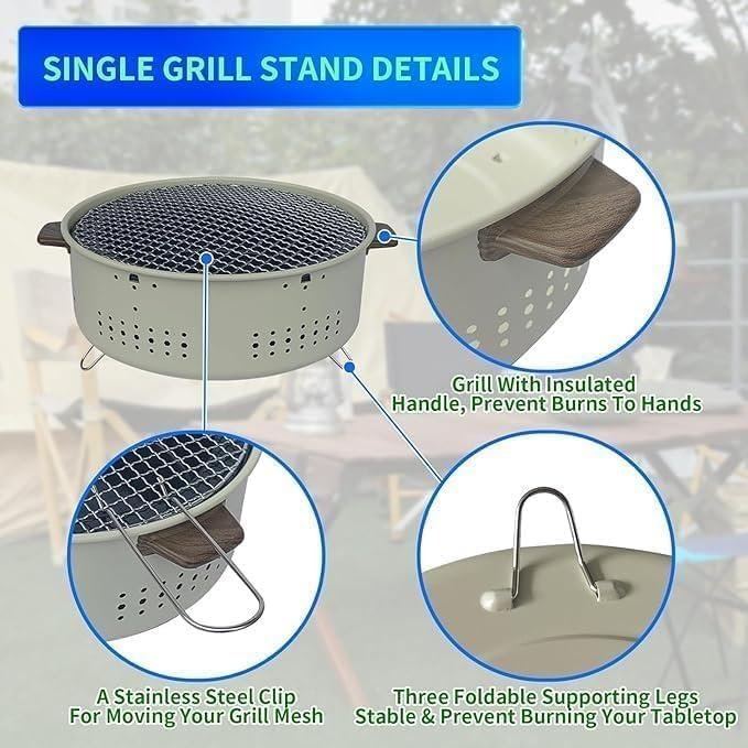 BBQ Rack - Multifunctional mini round charcoal grill stand for outdoor camping and home use. Portable barbecue stove designed for grilling steaks and meats efficiently. Compact... - صورة 6