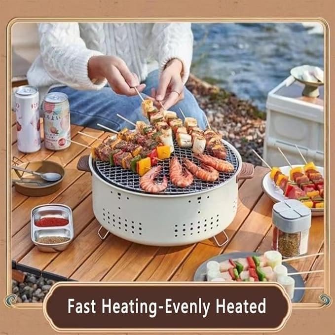 BBQ Rack - Multifunctional mini round charcoal grill stand for outdoor camping and home use. Portable barbecue stove designed for grilling steaks and meats efficiently. Compact... - صورة 8
