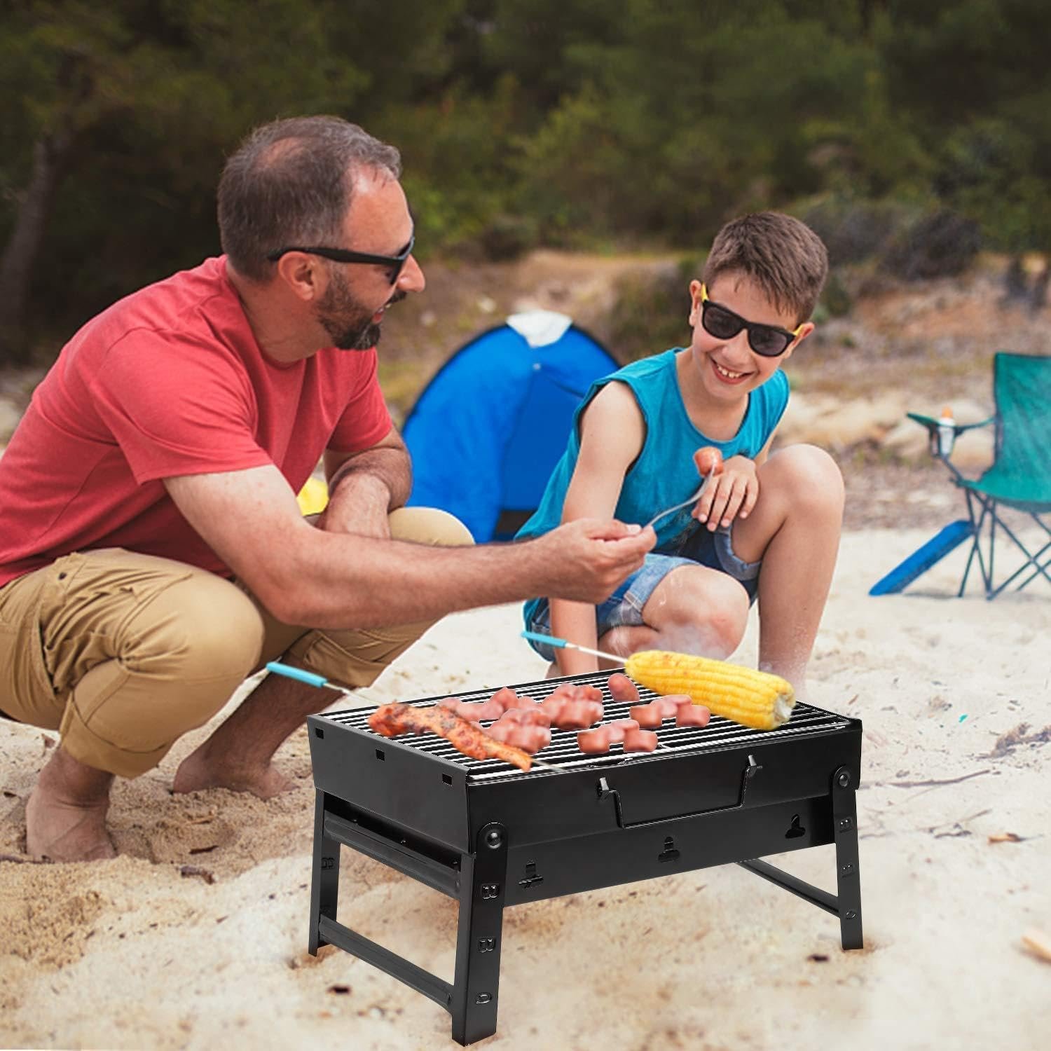BBQ Oven - Large Capacity Portable Charcoal Barbecue Grill Toaster in Black, Features Stable Legs and Easy Clean Ash Pan, Perfect for Outdoor Cooking, Grilling Steaks, Chicken,... - صورة 2
