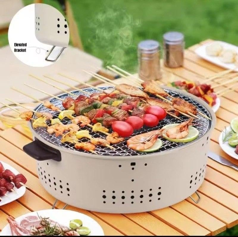 Portable Grill - Compact round charcoal barbecue rack for outdoor camping, home parties, and steak grilling. Multifunctional mini stove stand ensures easy cooking anywhere with... - صورة 9