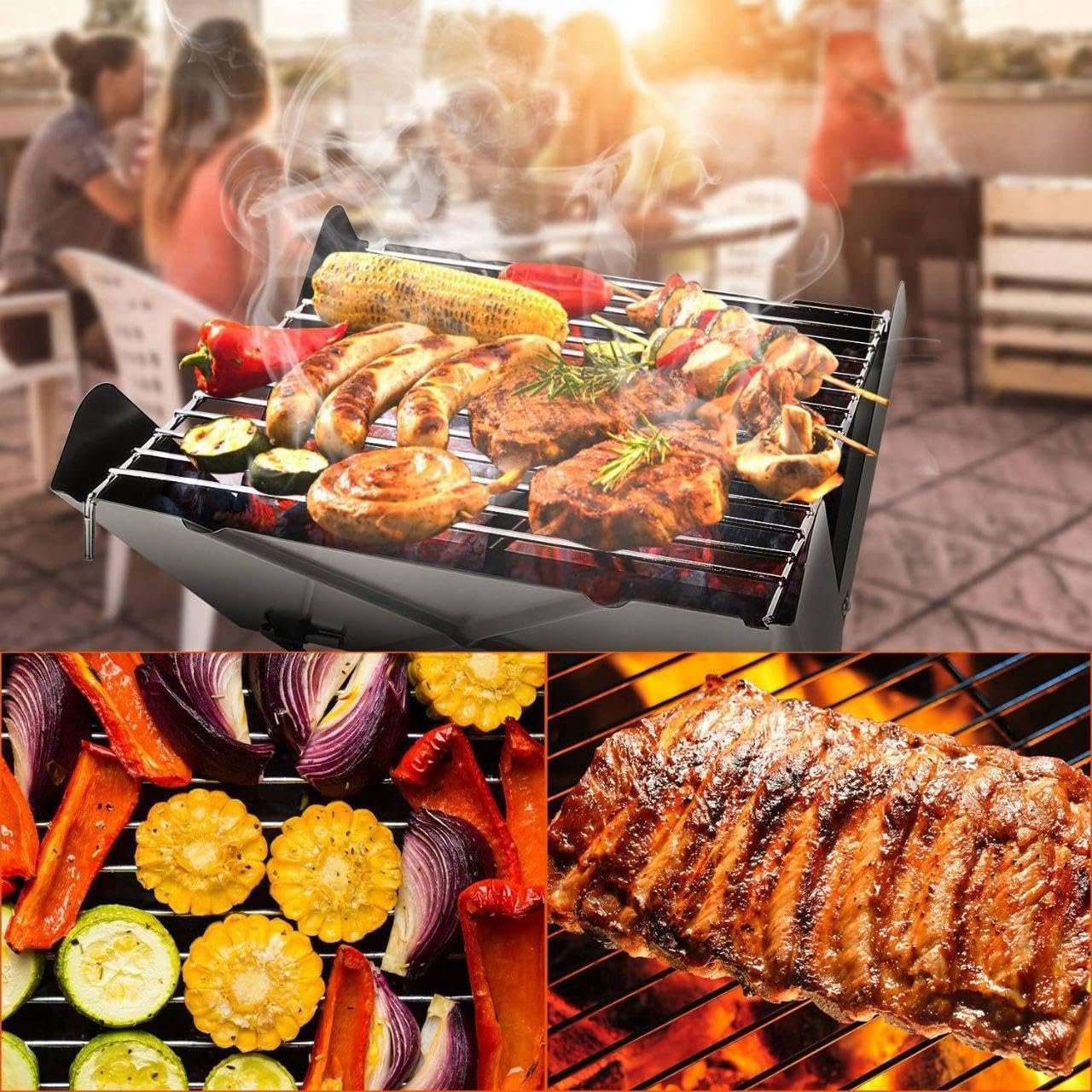 Charcoal Barbecue - Lightweight Folding Grill with Notebook Shape Design, 12 Inch Portable Mini Tabletop BBQ, Detachable and Collapsible Structure for Camping, Hiking, and... - صورة 5