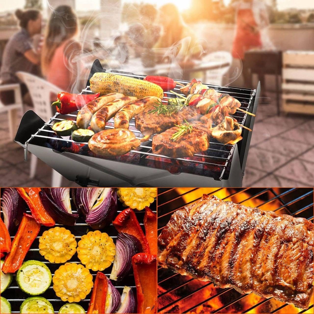 Portable Grill - Compact 12 Inch Charcoal BBQ with Folding Notebook Design, Detachable Legs for Easy Storage, Mini Tabletop Camping Barbecue Grill in Sleek Black Finish for... - صورة 8