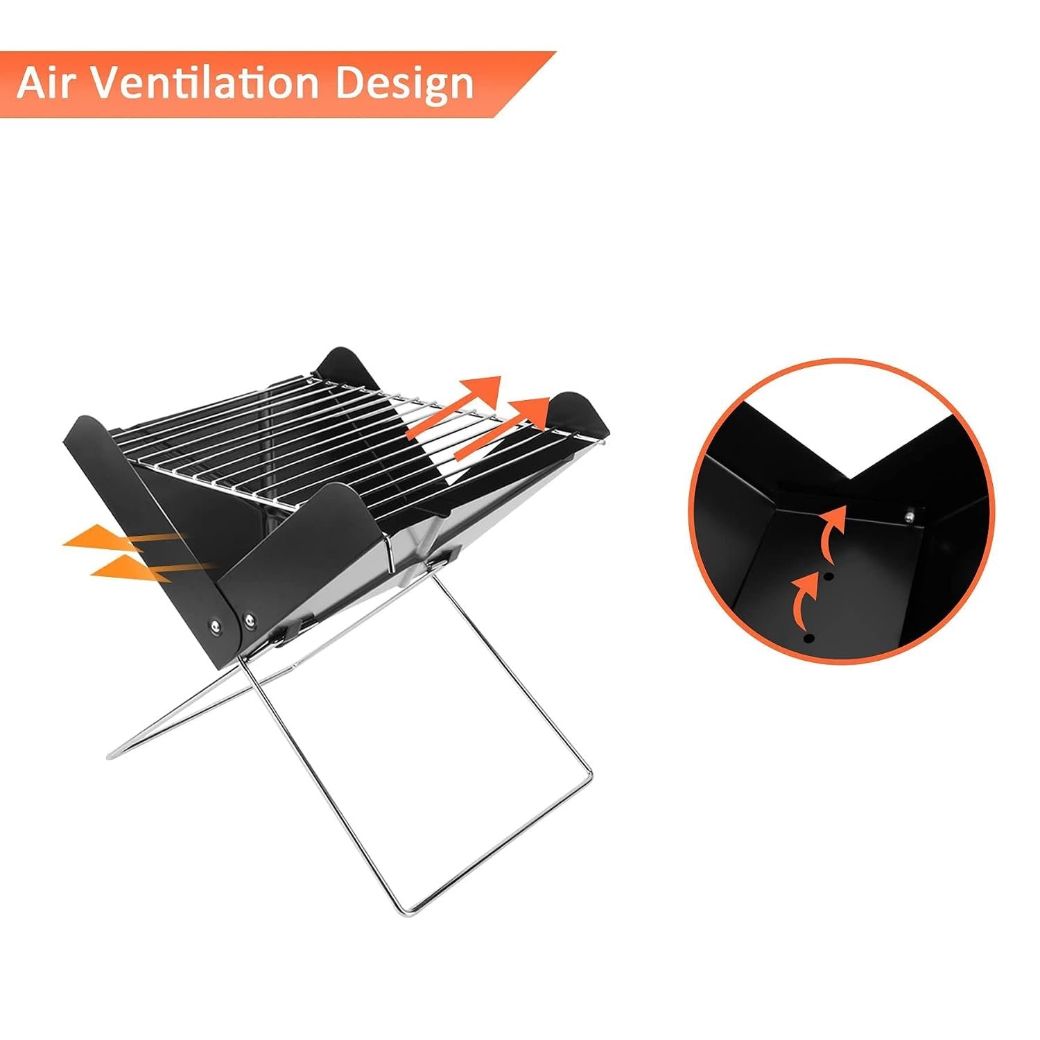 Portable Grill - Compact 12 Inch Charcoal BBQ with Folding Notebook Design, Detachable Legs for Easy Storage, Mini Tabletop Camping Barbecue Grill in Sleek Black Finish for... - صورة 7