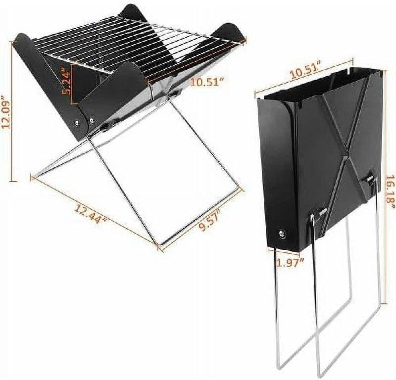 Folding Grill - Ultra Compact 12 Inch Charcoal BBQ with Unique Notebook Style, Detachable Mini Tabletop Barbecue for Camping, Easy to Clean and Store, Perfect for Small Spaces... - صورة 9