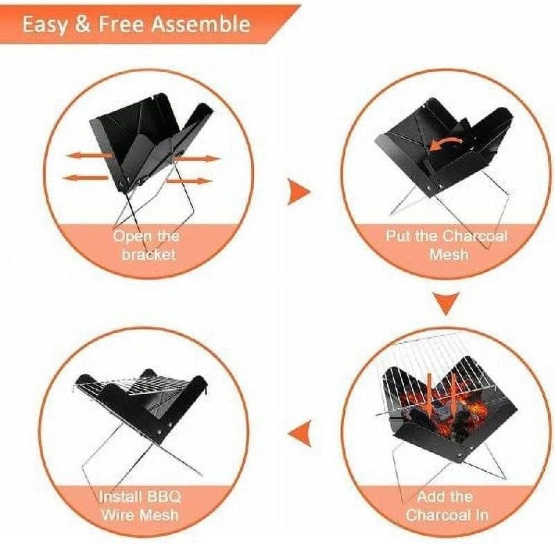 Folding Grill - Ultra Compact 12 Inch Charcoal BBQ with Unique Notebook Style, Detachable Mini Tabletop Barbecue for Camping, Easy to Clean and Store, Perfect for Small Spaces... - صورة 10