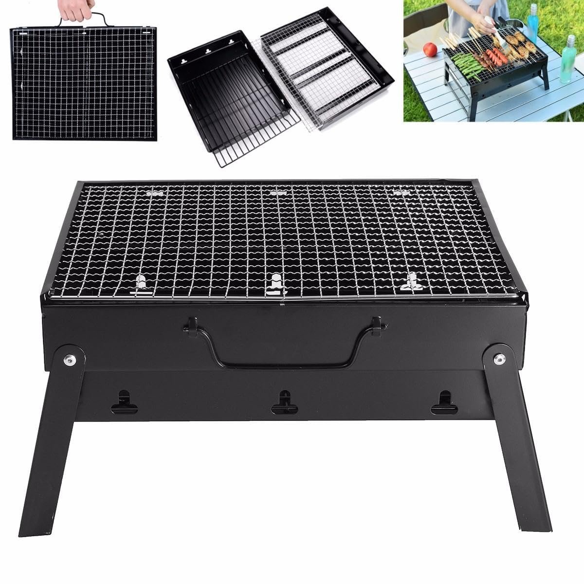 Tabletop Grill - Compact electric barbecue for apartments, black sleek design, adjustable temperature control, drip tray included, smokeless operation, ideal for balconies, easy... - صورة 7