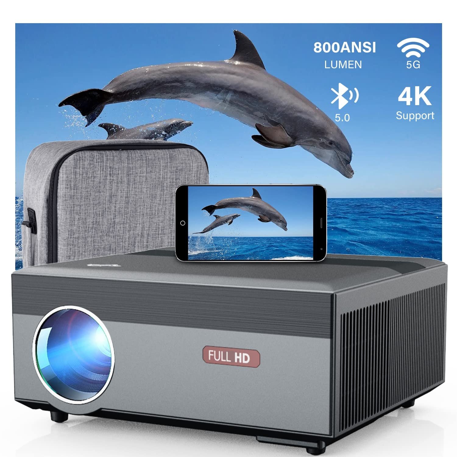 جهاز عرض لاسلكي 5G واي فاي 1920*1080 يدعم 4K افلام اندرويد FHD مع بلوتوث 5.0 منفذ ار جيه 45 4D و±50 درجة مكبر صوت هاي سينما منزلي لالعاب الفيديو PPT 1920 x 1080 أسود - صورة 10