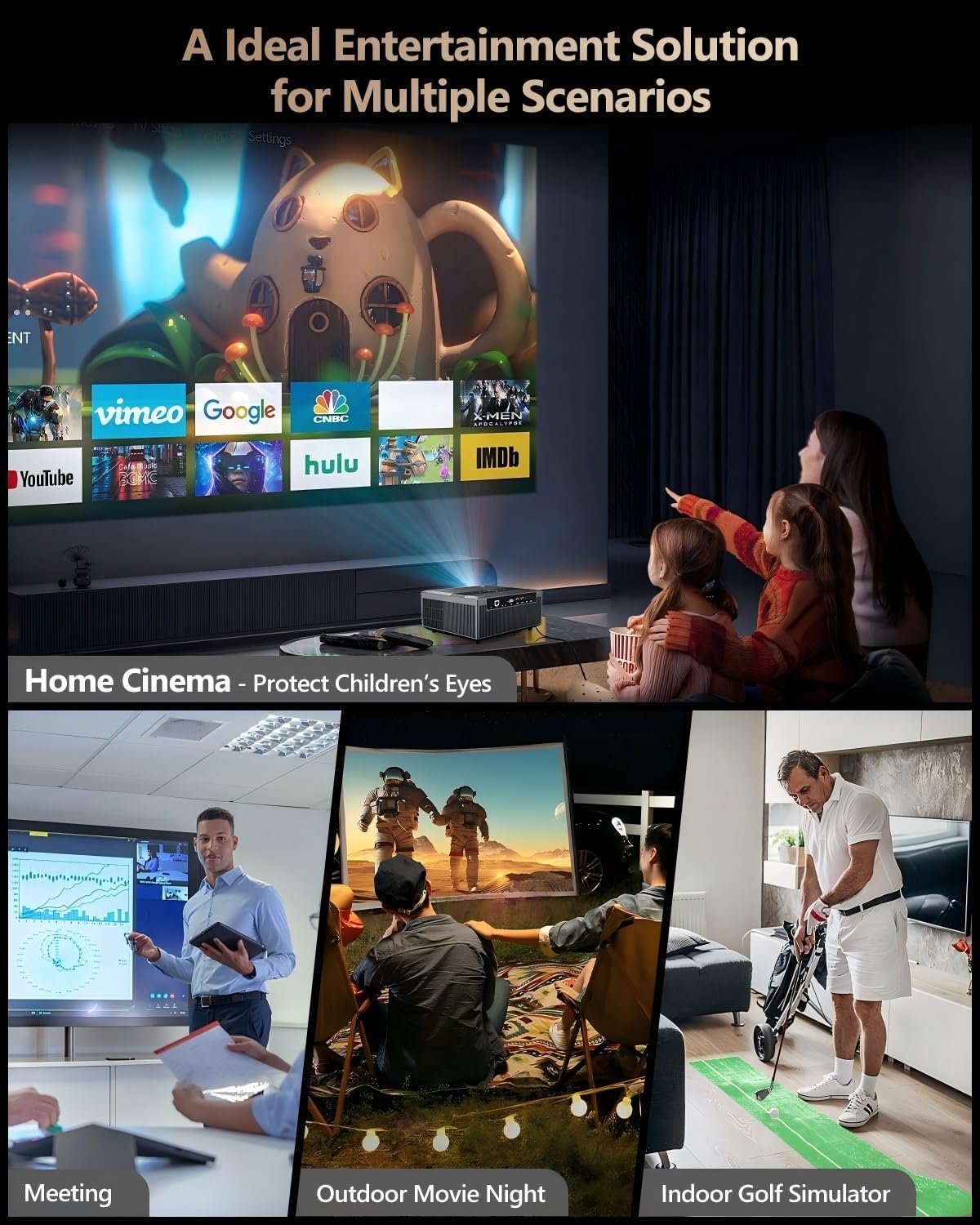جهاز عرض لاسلكي 5G واي فاي 1920*1080 يدعم 4K افلام اندرويد FHD مع بلوتوث 5.0 منفذ ار جيه 45 4D و±50 درجة مكبر صوت هاي سينما منزلي لالعاب الفيديو PPT 1920 x 1080 أسود - صورة 8