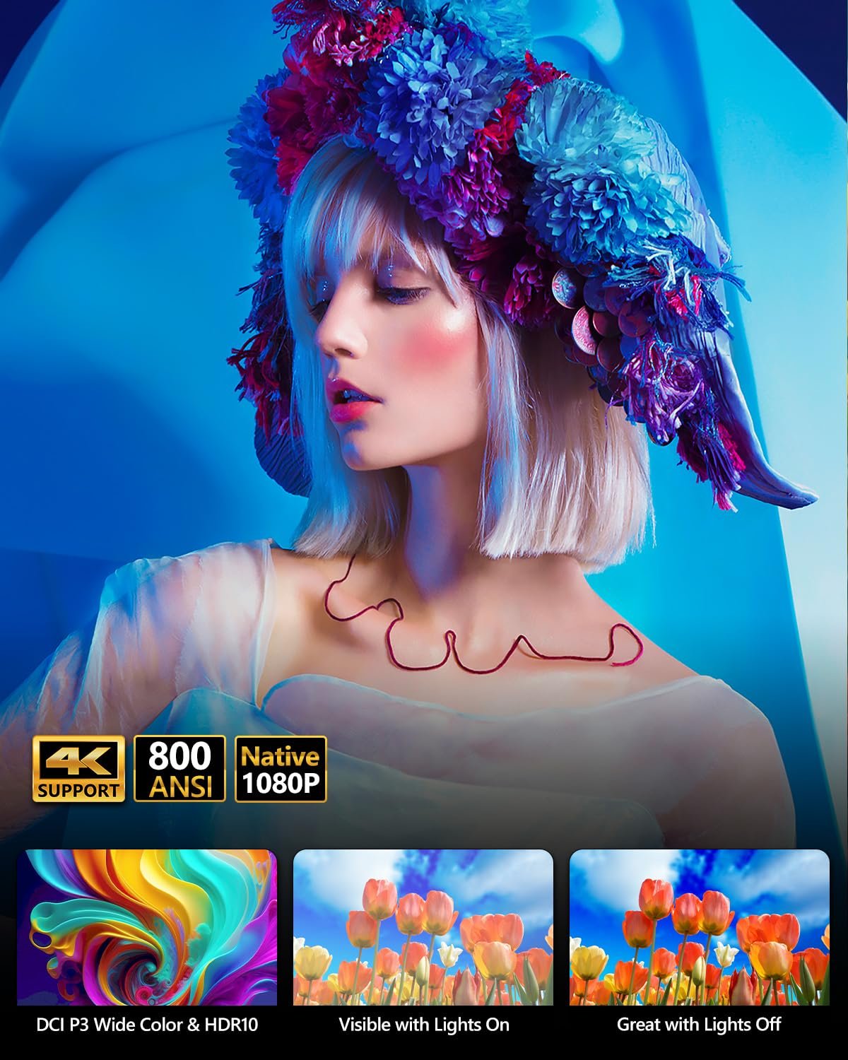 جهاز عرض لاسلكي 5G واي فاي 1920*1080 يدعم 4K افلام اندرويد FHD مع بلوتوث 5.0 منفذ ار جيه 45 4D و±50 درجة مكبر صوت هاي سينما منزلي لالعاب الفيديو PPT 1920 x 1080 أسود - صورة 11