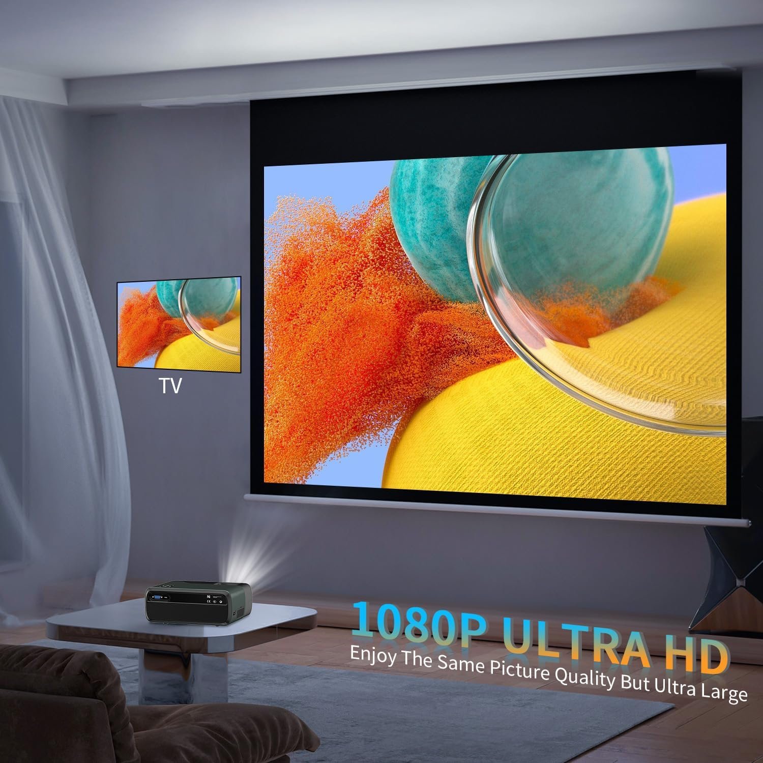 بروجكتور أفلام ليد HD عالي الدقة 1080 بكسل واي فاي بلوتوث 7800 لومن، جهاز عرض فيديو ذكي LCD أندرويد للمسرح المنزلي المحمول مع HDMI وUSB وتطبيقات وتكبير وتصحيح الانحراف رباعي... - صورة 2