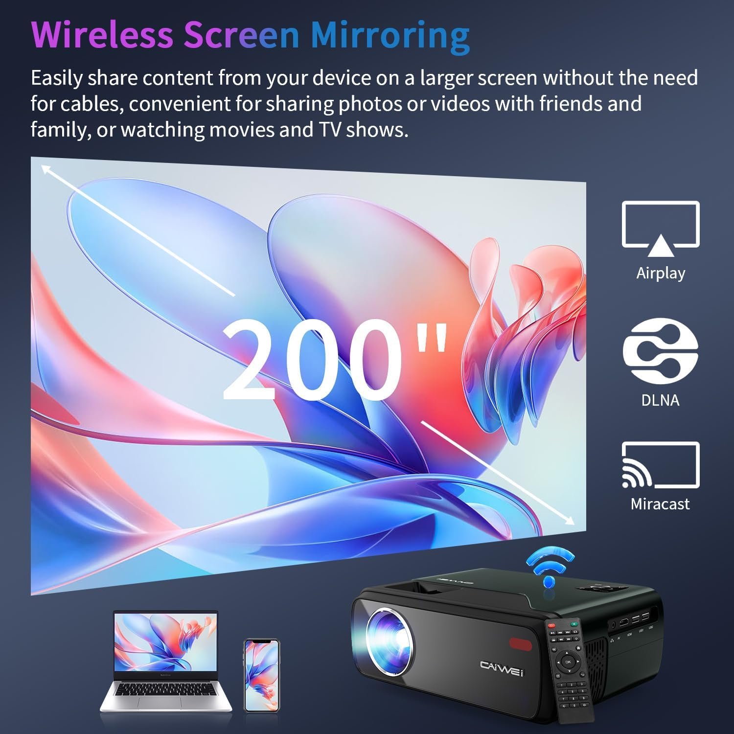 بروجكتور أفلام ليد HD عالي الدقة 1080 بكسل واي فاي بلوتوث 7800 لومن، جهاز عرض فيديو ذكي LCD أندرويد للمسرح المنزلي المحمول مع HDMI وUSB وتطبيقات وتكبير وتصحيح الانحراف رباعي... - صورة 5