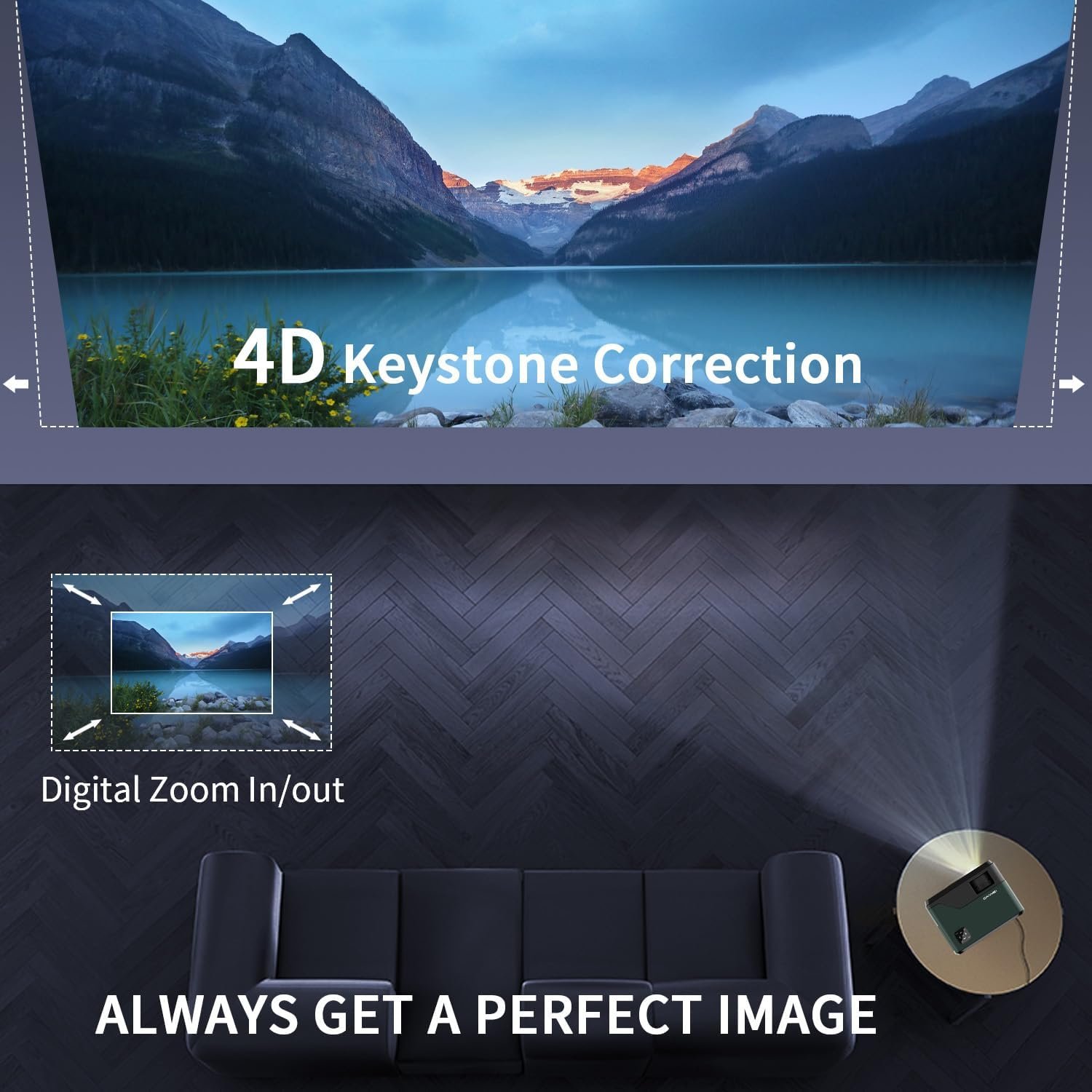 بروجكتور أفلام ليد HD عالي الدقة 1080 بكسل واي فاي بلوتوث 7800 لومن، جهاز عرض فيديو ذكي LCD أندرويد للمسرح المنزلي المحمول مع HDMI وUSB وتطبيقات وتكبير وتصحيح الانحراف رباعي... - صورة 6