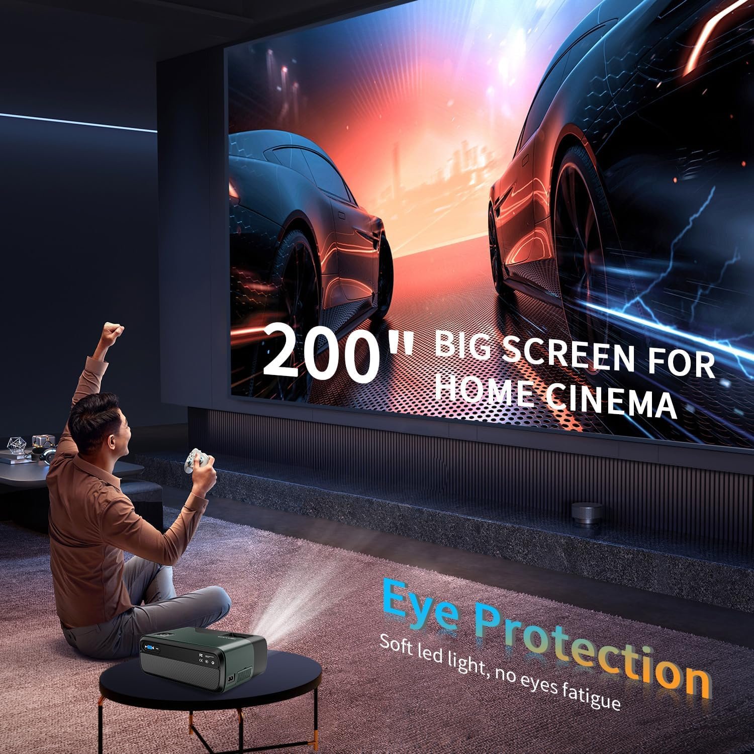 بروجكتور أفلام ليد HD عالي الدقة 1080 بكسل واي فاي بلوتوث 7800 لومن، جهاز عرض فيديو ذكي LCD أندرويد للمسرح المنزلي المحمول مع HDMI وUSB وتطبيقات وتكبير وتصحيح الانحراف رباعي... - صورة 7