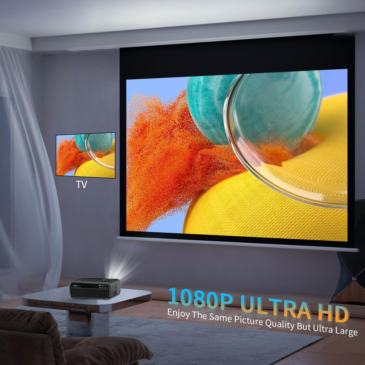 بروجكتور أفلام ليد HD عالي الدقة 1080 بكسل واي فاي بلوتوث 7800 لومن، جهاز عرض فيديو ذكي LCD أندرويد للمسرح المنزلي المحمول مع HDMI وUSB وتطبيقات وتكبير وتصحيح الانحراف رباعي... - صورة 10