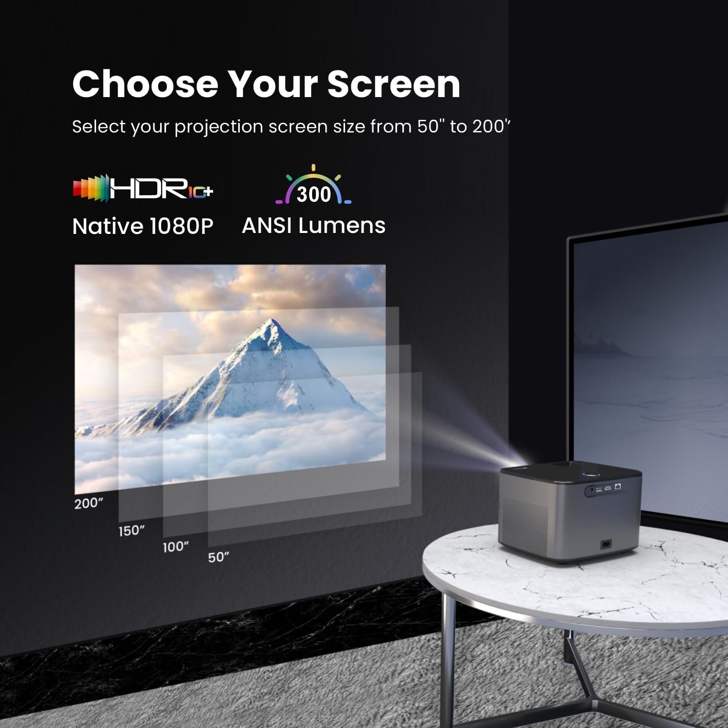جهاز عرض ال اي دي ذكي بيم 300 مع نظام أندرويد، 4300 لومن (300 ANSI)، دقة FHD 1080P، حتى 200 بوصة، تطبيقات او تي تي، خاصية واي فاي/ايثرنت، انعكاس الشاشة، مكبر صوت 10 وات من... - صورة 4
