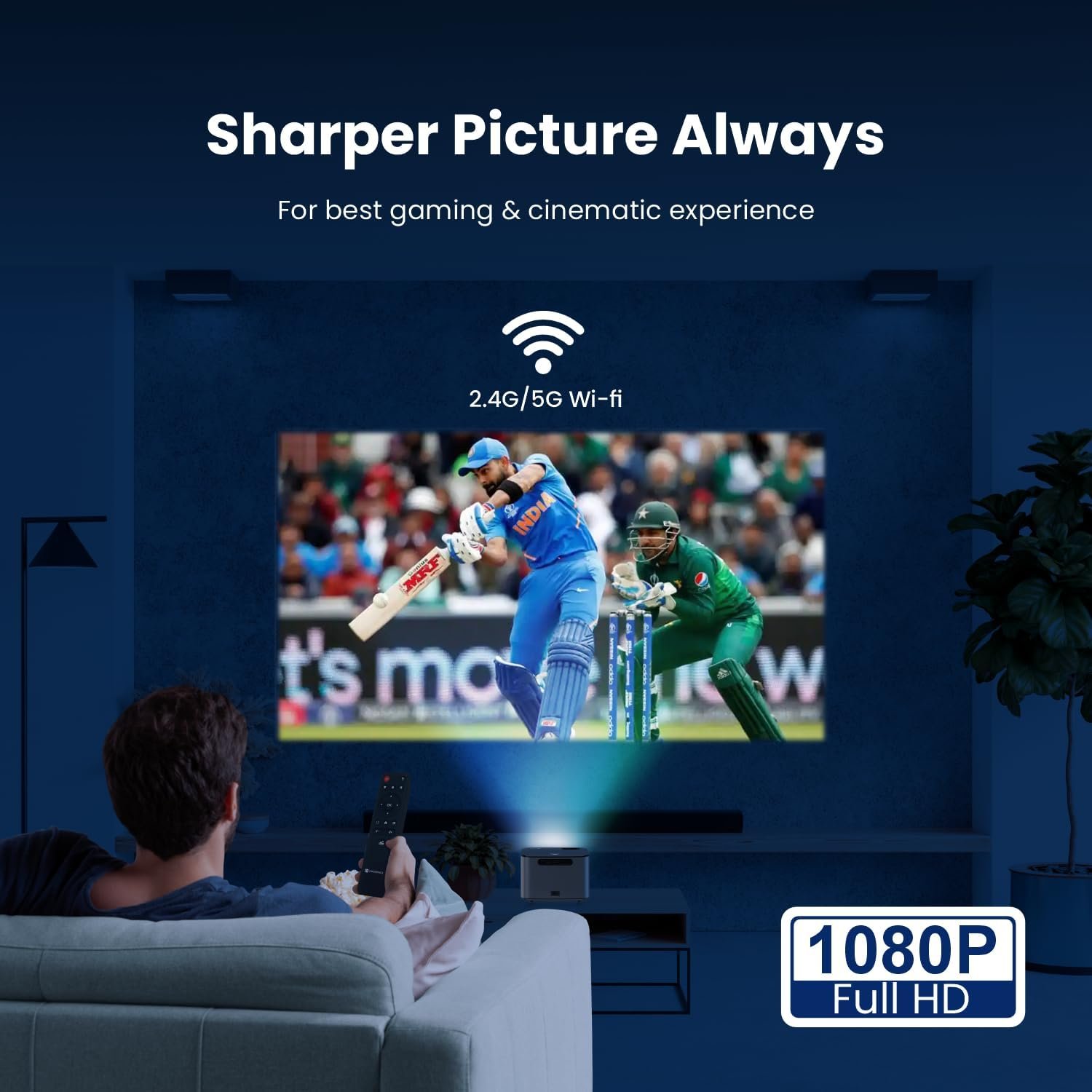 جهاز عرض ال اي دي ذكي بيم 300 مع نظام أندرويد، 4300 لومن (300 ANSI)، دقة FHD 1080P، حتى 200 بوصة، تطبيقات او تي تي، خاصية واي فاي/ايثرنت، انعكاس الشاشة، مكبر صوت 10 وات من... - صورة 2