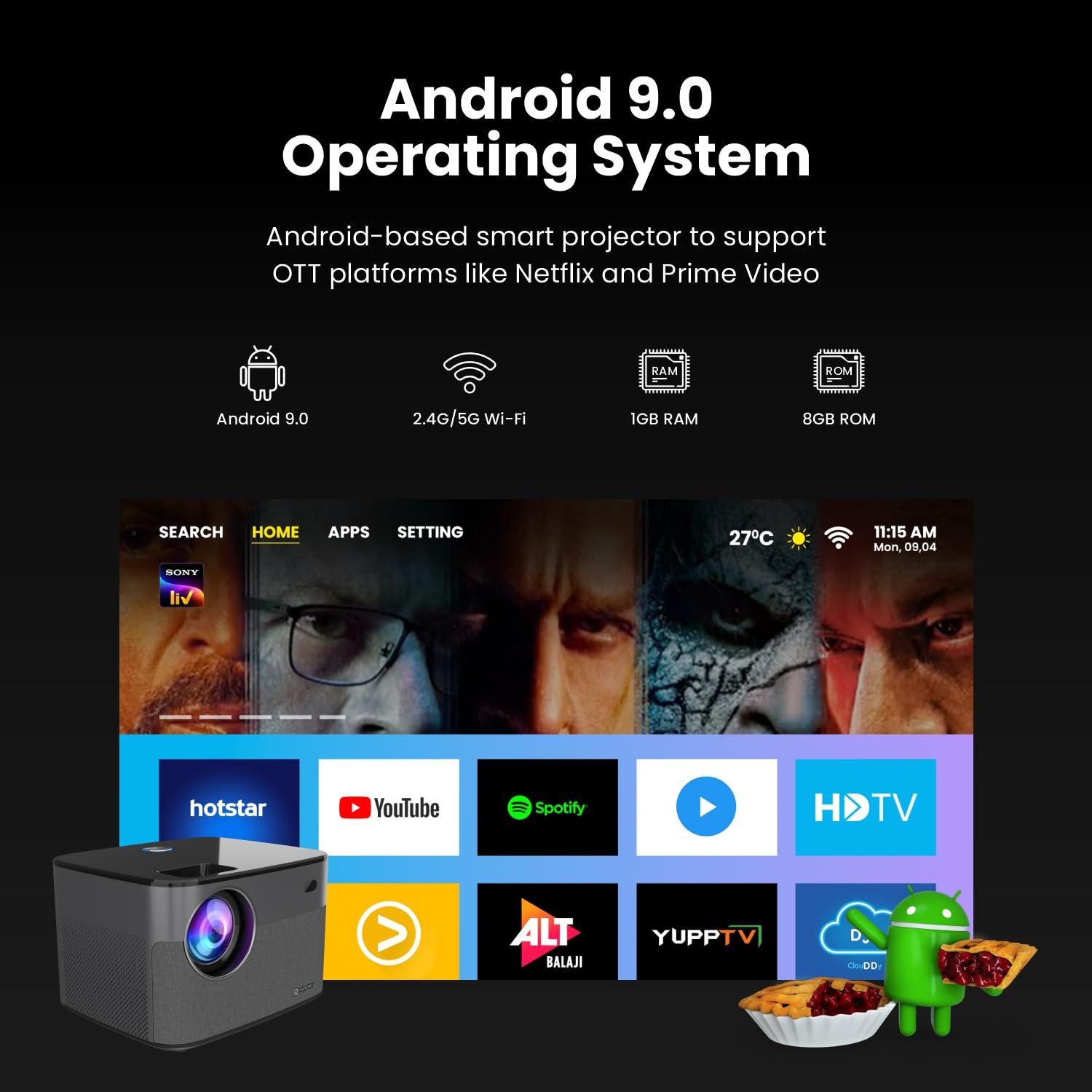 جهاز عرض ال اي دي ذكي بيم 300 مع نظام أندرويد، 4300 لومن (300 ANSI)، دقة FHD 1080P، حتى 200 بوصة، تطبيقات او تي تي، خاصية واي فاي/ايثرنت، انعكاس الشاشة، مكبر صوت 10 وات من... - صورة 12