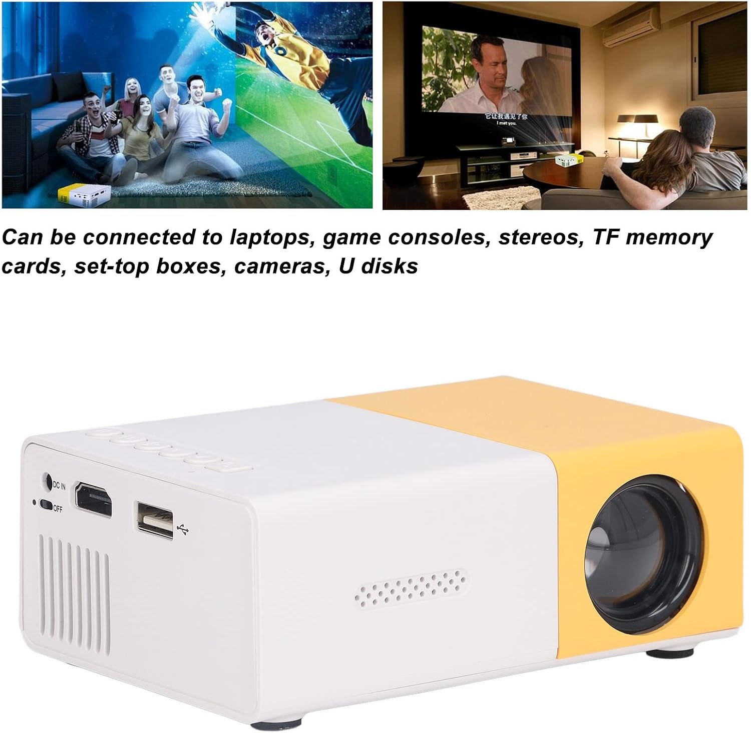 جهاز عرض محمول، صغير 240x320 4:3 TFT LCD، شاشة 24-60 انش، سينما بشاشة كبيرة، للمنزل والخارج، يدعم عمر LED 30000 ساعة (EU)، 1920 x 1080 - صورة 2
