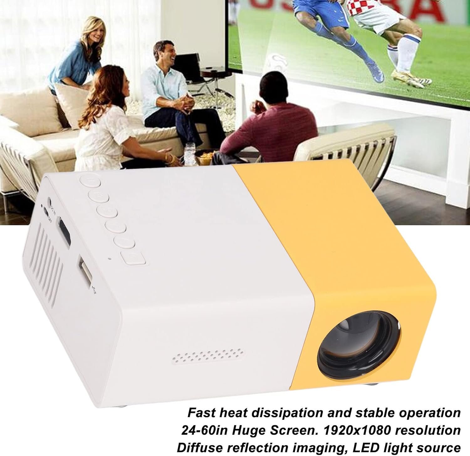 جهاز عرض محمول، صغير 240x320 4:3 TFT LCD، شاشة 24-60 انش، سينما بشاشة كبيرة، للمنزل والخارج، يدعم عمر LED 30000 ساعة (EU)، 1920 x 1080 - صورة 3