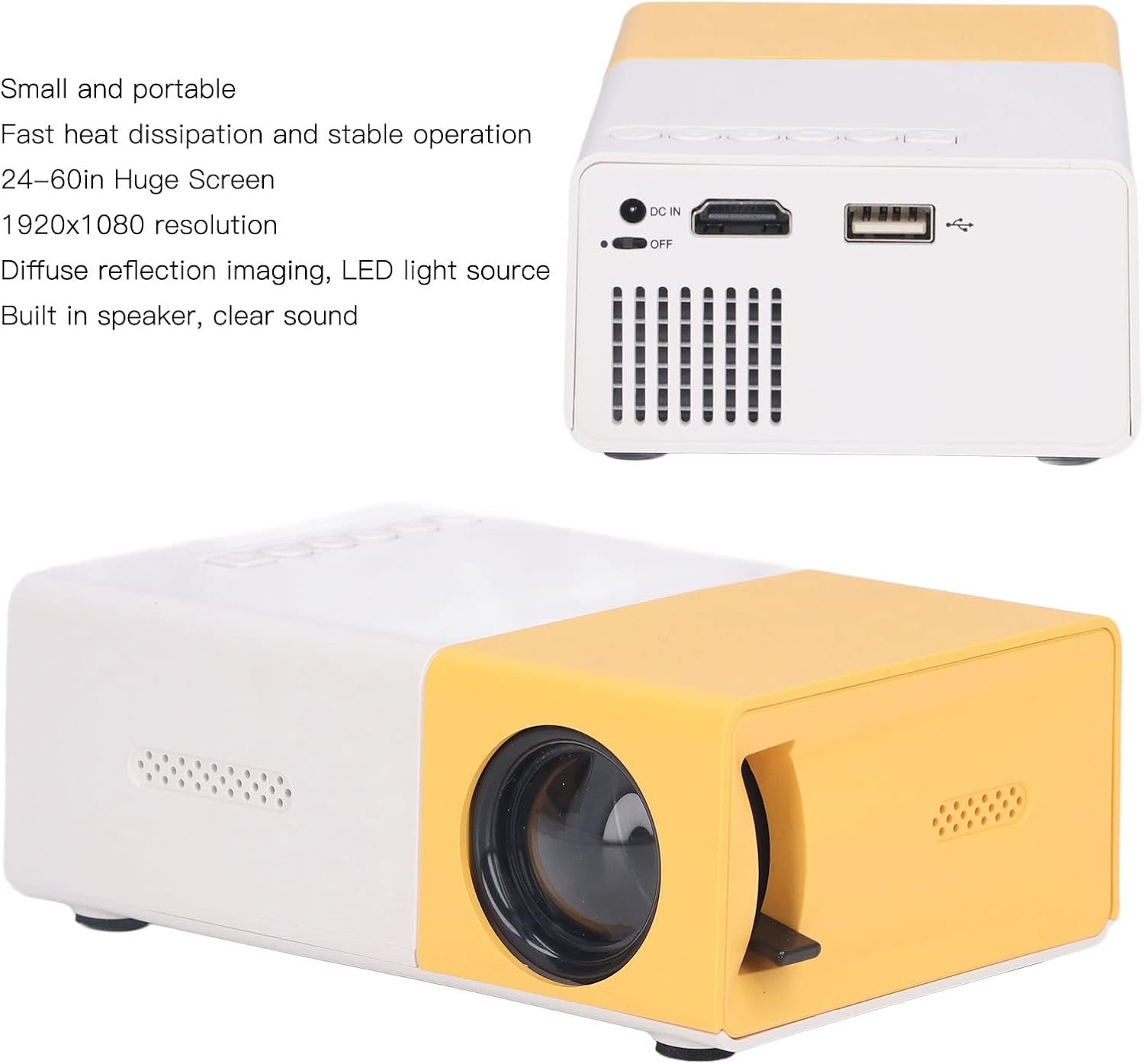 جهاز عرض محمول، صغير 240x320 4:3 TFT LCD، شاشة 24-60 انش، سينما بشاشة كبيرة، للمنزل والخارج، يدعم عمر LED 30000 ساعة (EU)، 1920 x 1080 - صورة 4
