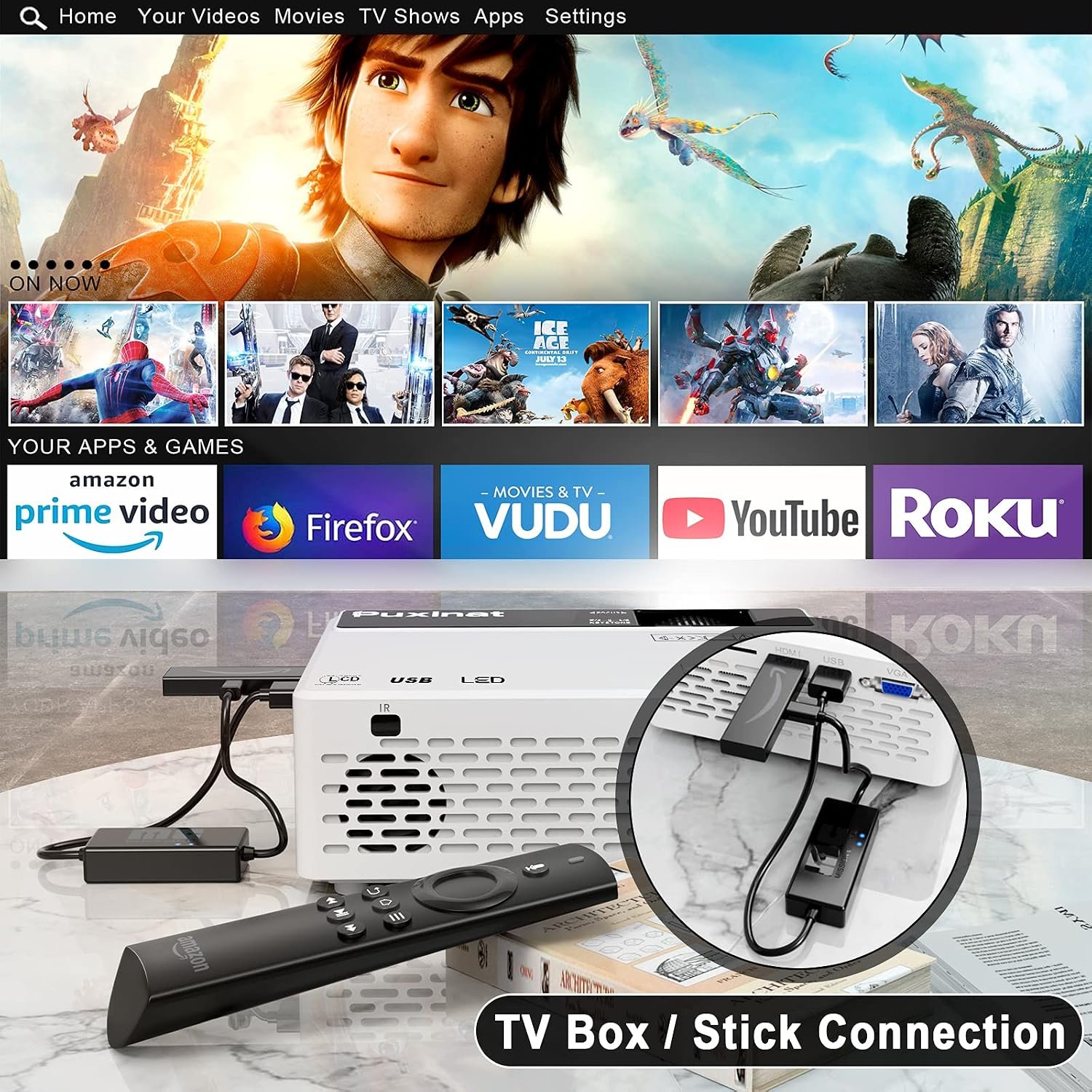 جهاز عرض صغير من فانكيو ليجر 3 برو، شاشة FHD 1080P و170 بوصة، LCD يبلغ 20000 ساعة، متوافق مع تي في ستيك وبلاي ستيشن 4 واتش دي ام اي وVGA وTF ، واي فاي، HDMI، متعدد الألوان، 2400... - صورة 2