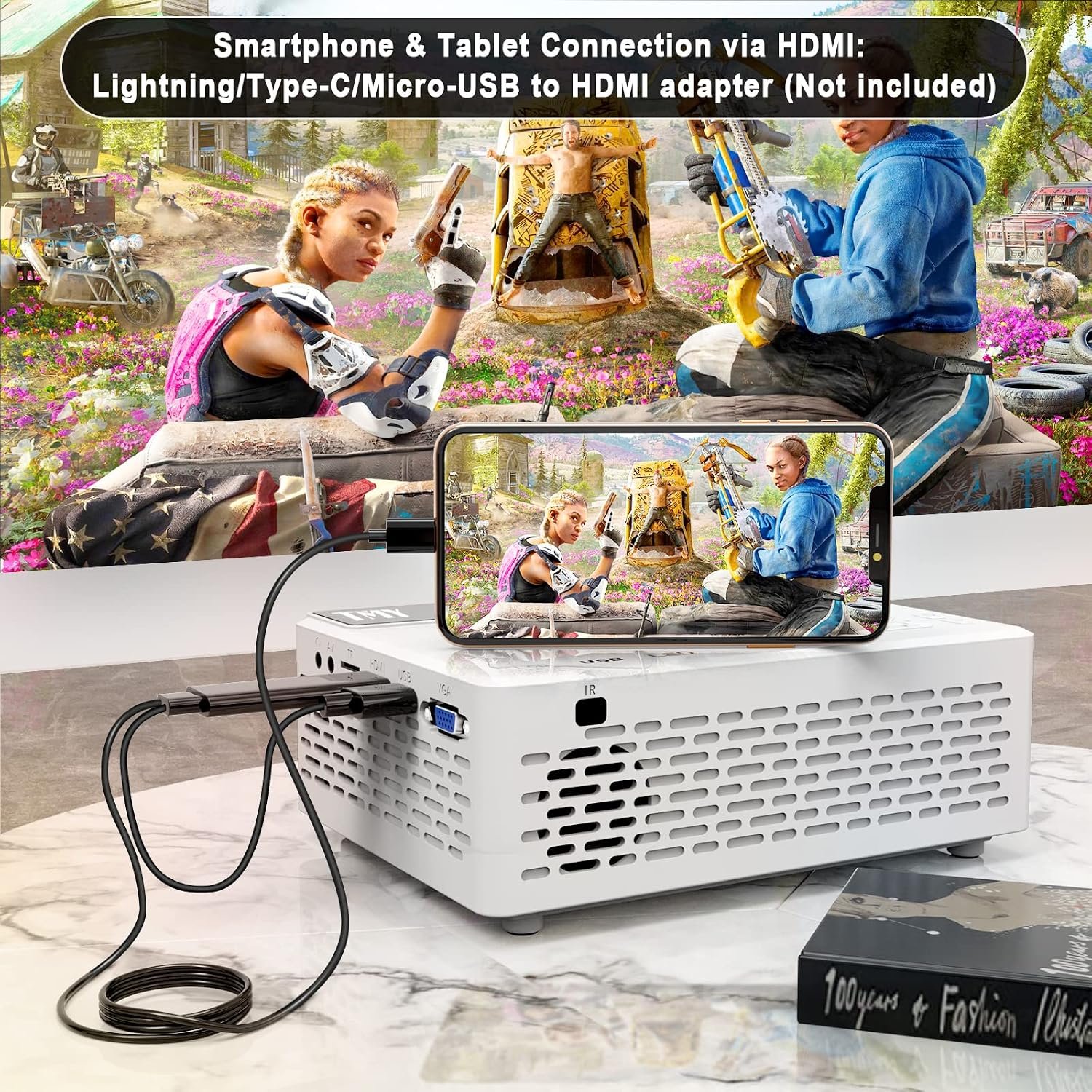 جهاز عرض صغير من فانكيو ليجر 3 برو، شاشة FHD 1080P و170 بوصة، LCD يبلغ 20000 ساعة، متوافق مع تي في ستيك وبلاي ستيشن 4 واتش دي ام اي وVGA وTF ، واي فاي، HDMI، متعدد الألوان، 2400... - صورة 3