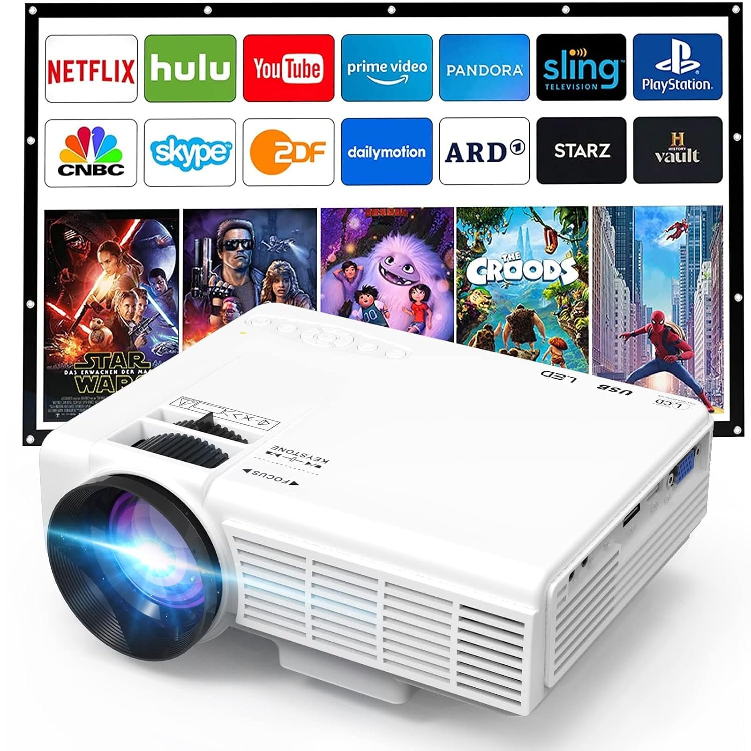 جهاز عرض صغير من فانكيو ليجر 3 برو، شاشة FHD 1080P و170 بوصة، LCD يبلغ 20000 ساعة، متوافق مع تي في ستيك وبلاي ستيشن 4 واتش دي ام اي وVGA وTF ، واي فاي، HDMI، متعدد الألوان، 2400... - صورة 8