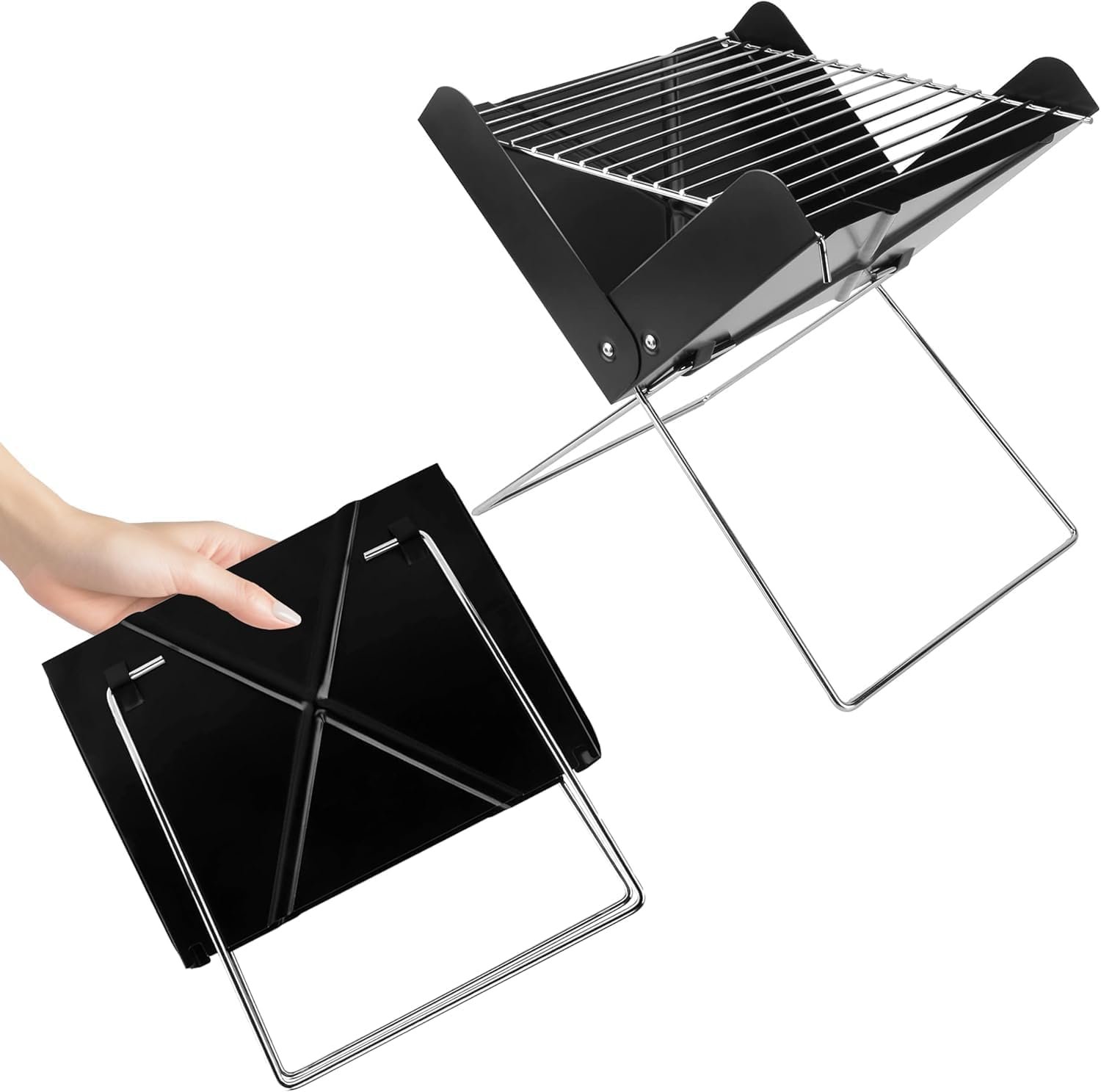 Travel Charcoal Grill – Foldable Portable BBQ Stove for Camping & Outdoor Cooking, Lightweight Compact Grill for Balcony & Trips (Black (Two packs)) - صورة 6