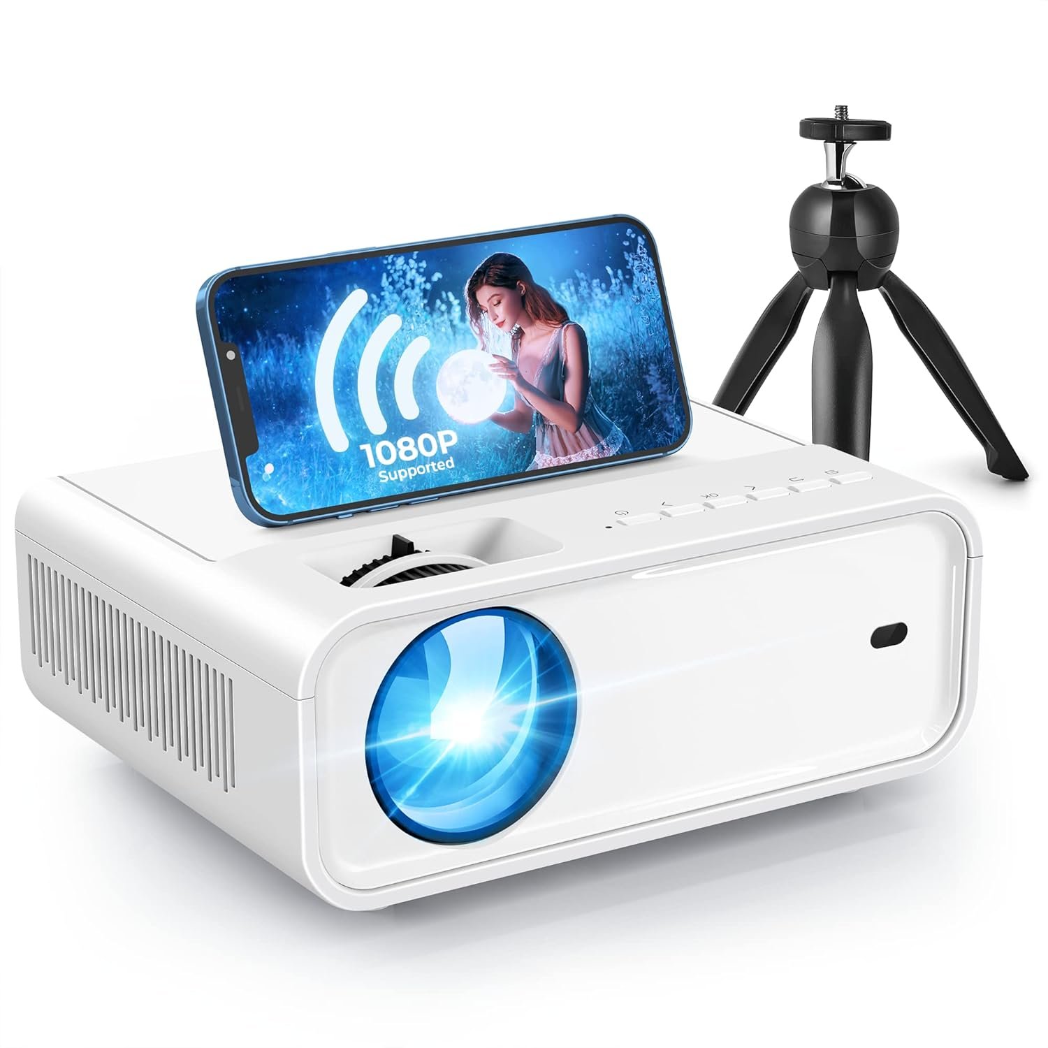 جهاز عرض بروجكتور صغير محمول مزود بتقنية واي فاي 5G وبلوتوث للأفلام يدعم دقة 1080P مع حامل ثلاثي القوائم وشاشة 240 بوصة، جهاز عرض فيديو خارجي متوافق مع تي في... - صورة 2