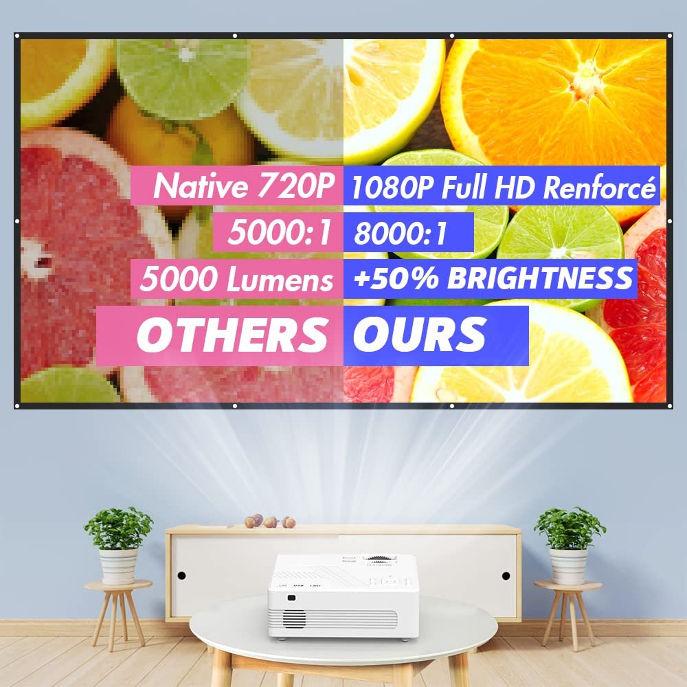 جهاز عرض واي فاي صغير 1080P يدعم FHD و7000 لومن، فيديو محمول للاماكن الخارجية متوافق مع تي في ستيك والهواتف الذكية والتابلت وHDMI وVGA وUSB والوسائط المتعددة، 1920 × 1080، متعدد... - صورة 6