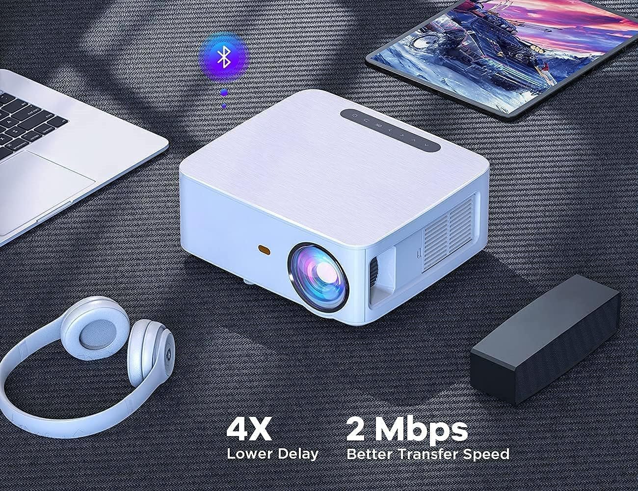 جهاز عرض بلوتوث FHD 1080 بكسل، محمول 2.4+5G واي فاي يدعم 4K، 8000 لومن، 10000: بخاصية تباين واحد، تكبير 50% للأماكن الخارجية، مع الموبايل والسينما المنزلية، والأفلام، تي في... - صورة 4